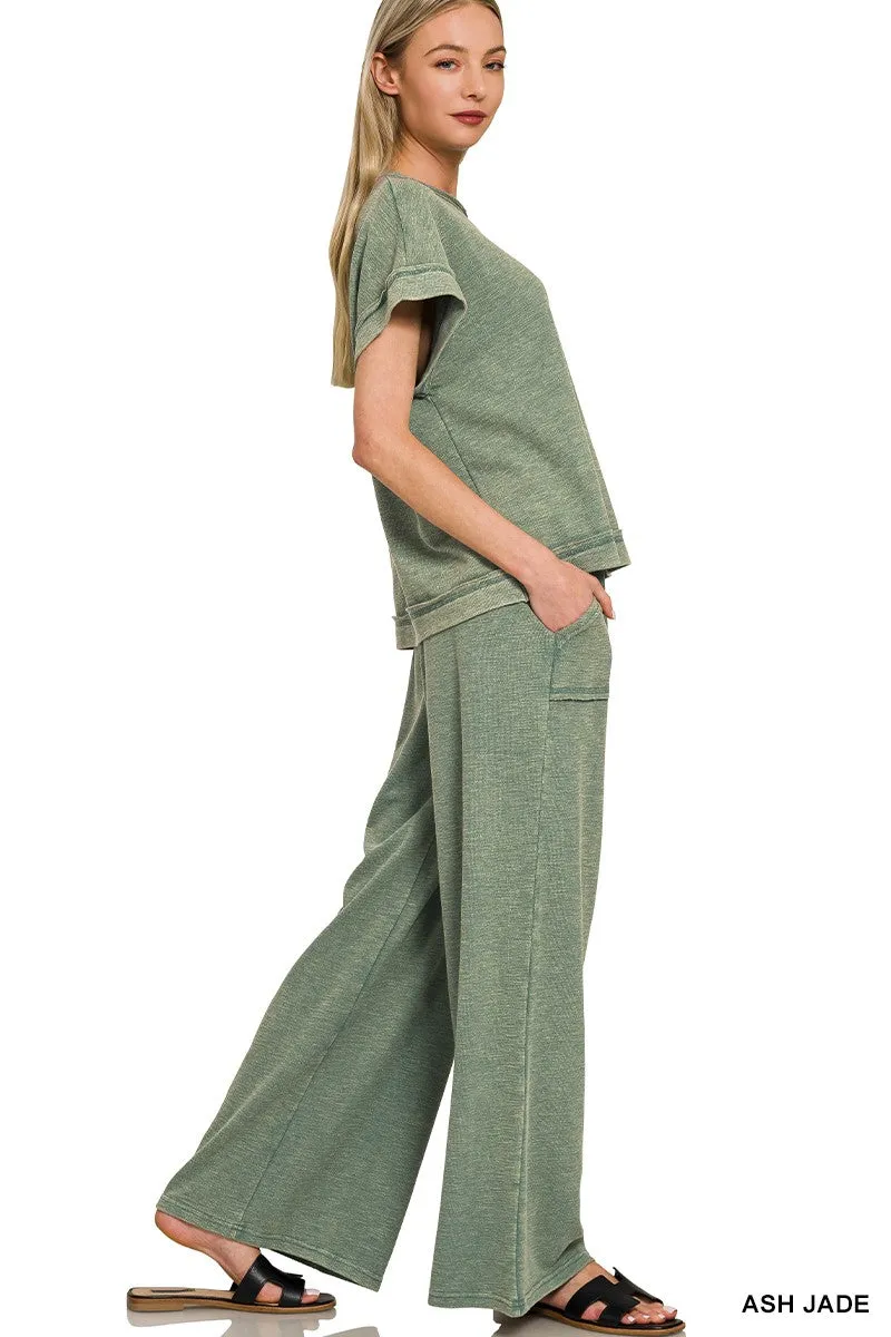 Zenana Washed Slub Short Sleeve Tee & Long Pants Set sold by Charming Charlie product image thumbnail 2