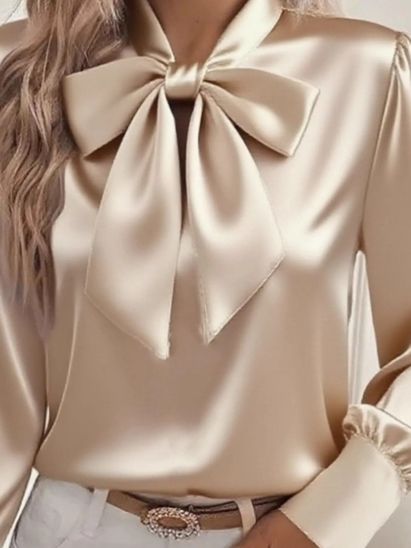 Satin Bow Tie Long Sleeve Top sold by Charming Charlie product image thumbnail 2