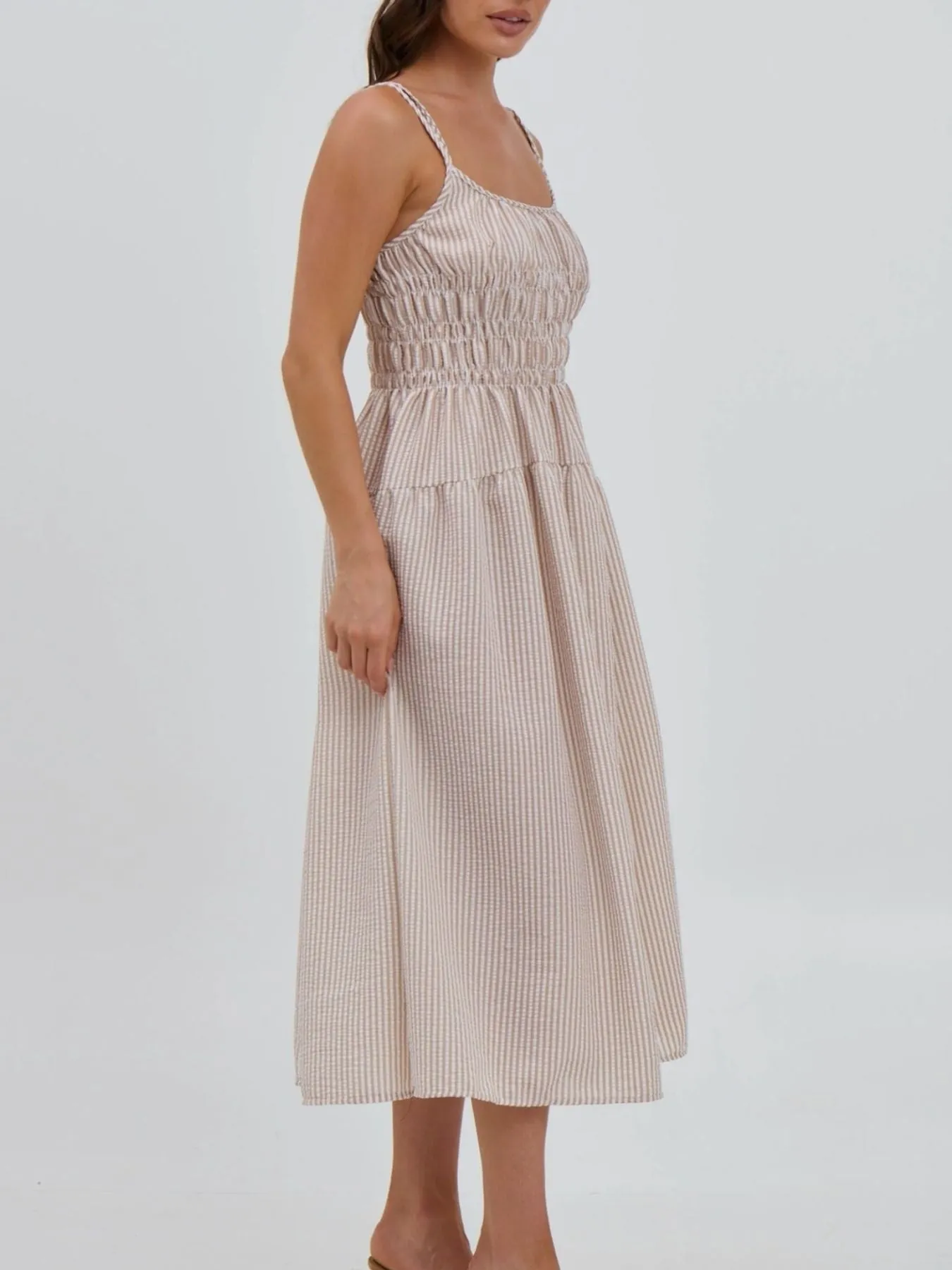 Striped Smocked Bodice Midi Dress sold by Charming Charlie product image thumbnail 3