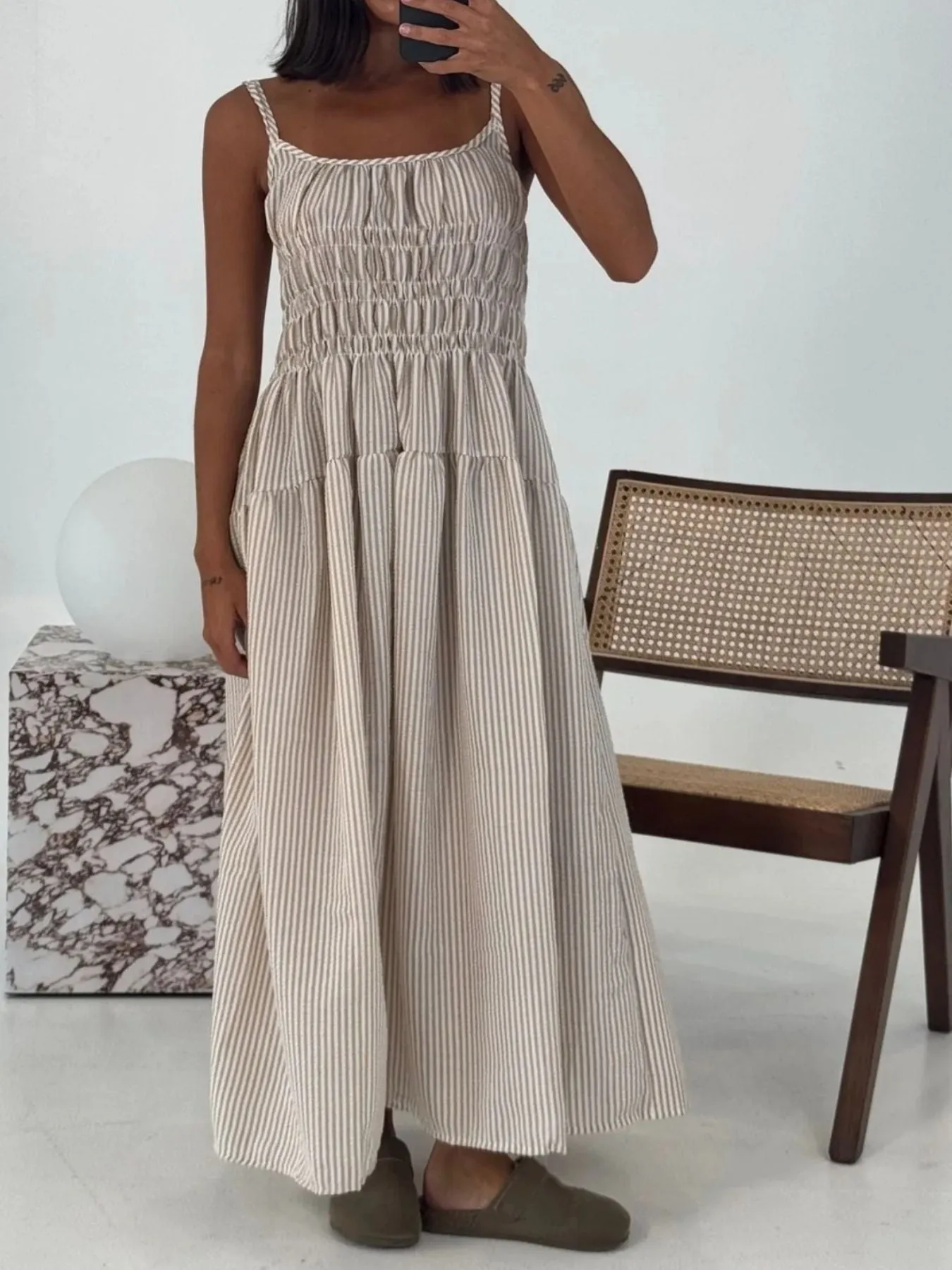 Striped Smocked Bodice Midi Dress sold by Charming Charlie product image thumbnail 4