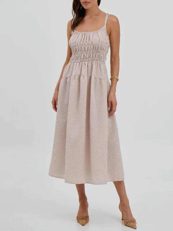 Striped Smocked Bodice Midi Dress sold by Charming Charlie