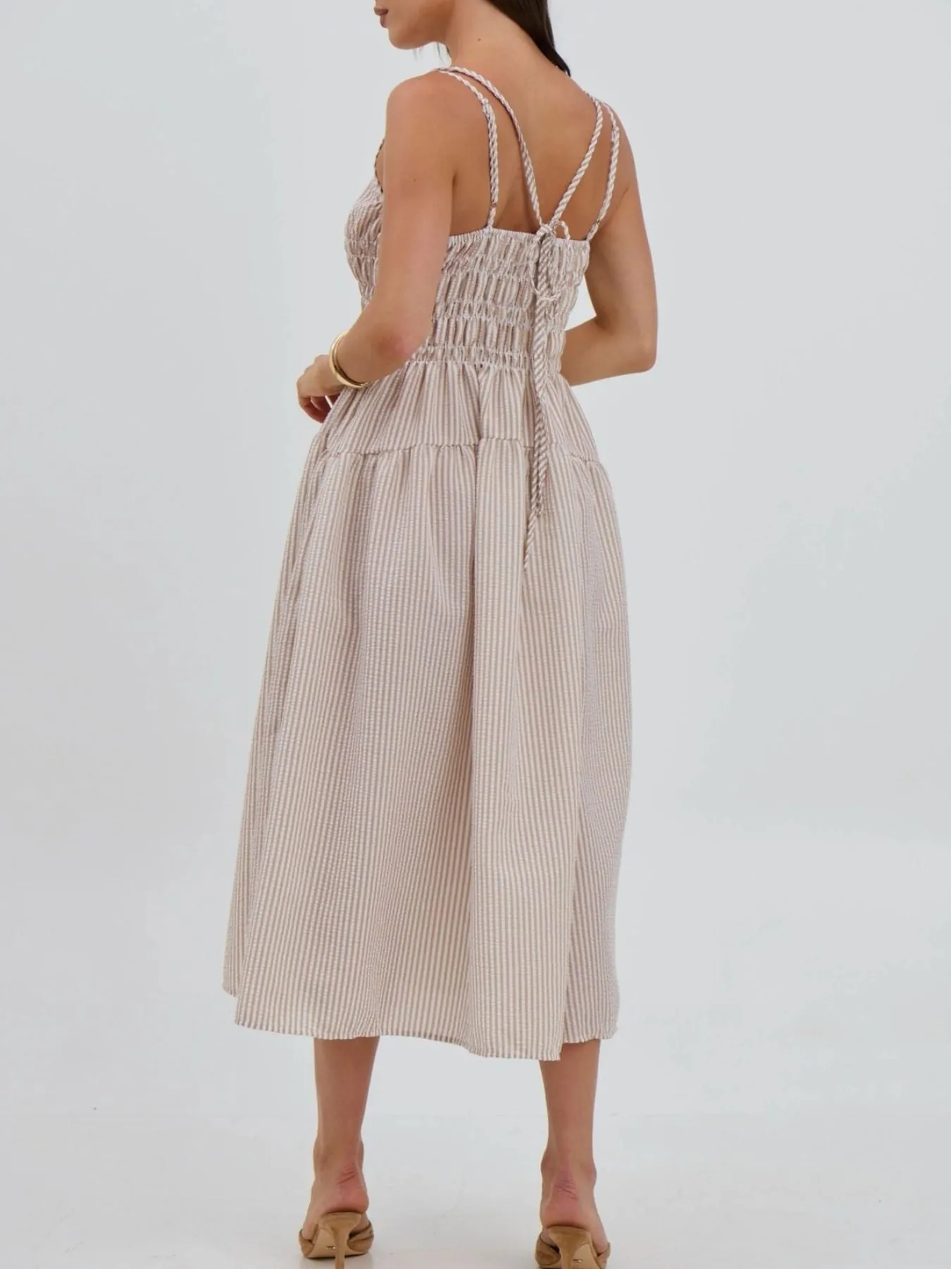 Striped Smocked Bodice Midi Dress sold by Charming Charlie product image thumbnail 2