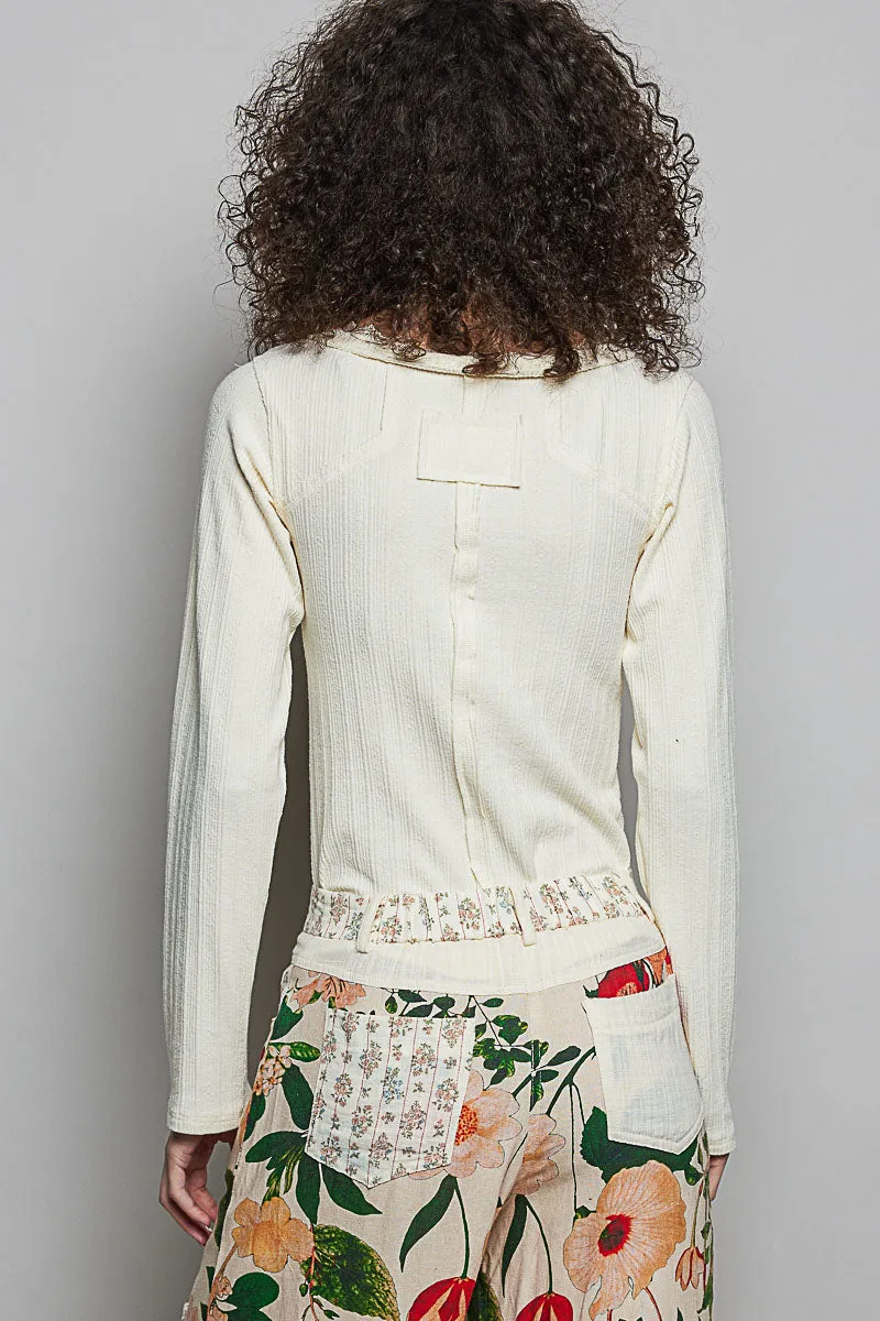 POL V-Neck Long Sleeve Ribbed Top with Lace-Accent Neckband sold by Charming Charlie product image thumbnail 4