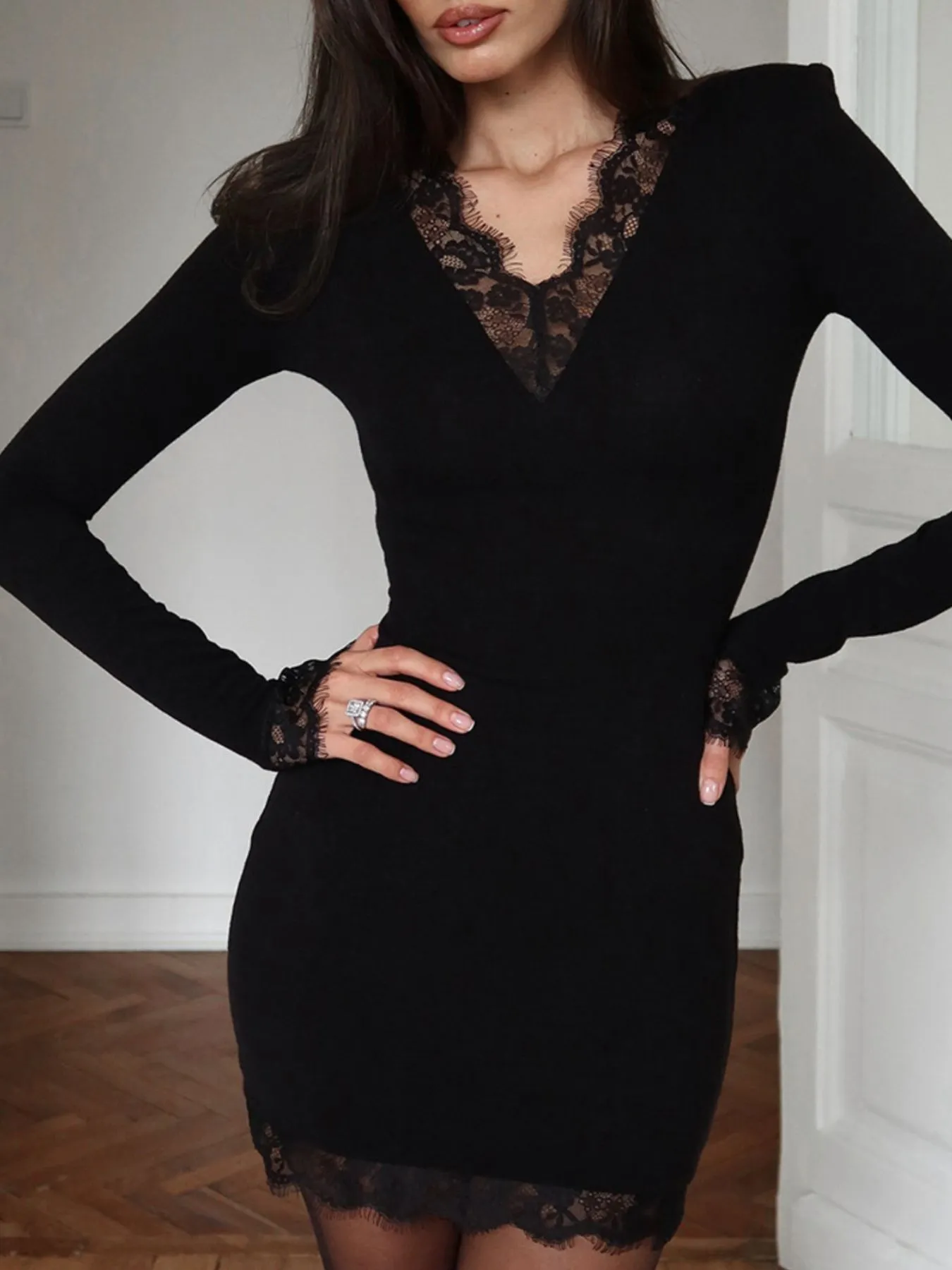 Lace Trim Bodycon Mini Dress sold by Charming Charlie