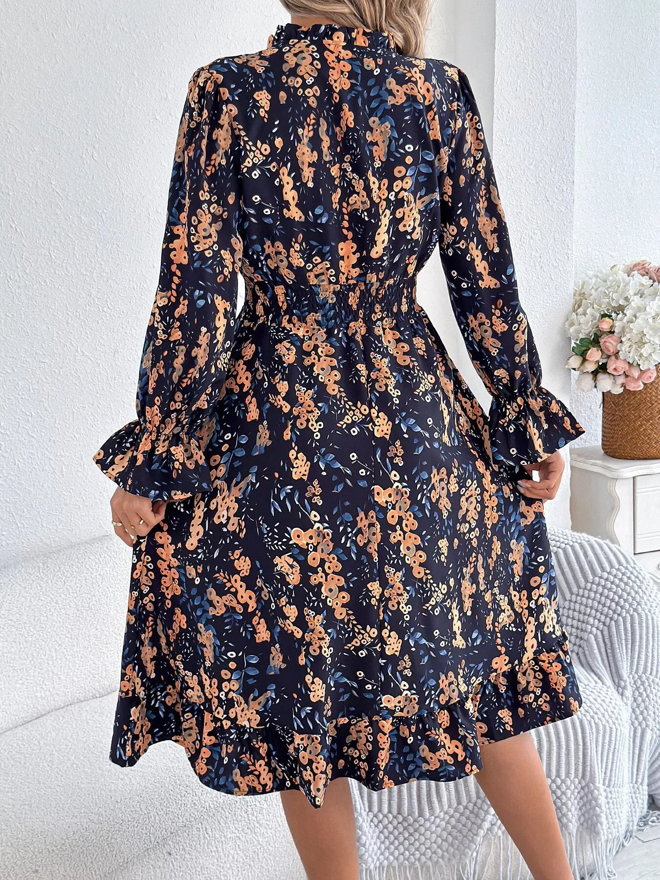 Floral Print Ruffle Hem Flounce Sleeve A-Line Dress sold by Charming Charlie product image thumbnail 5
