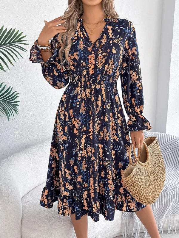 Floral Print Ruffle Hem Flounce Sleeve A-Line Dress sold by Charming Charlie