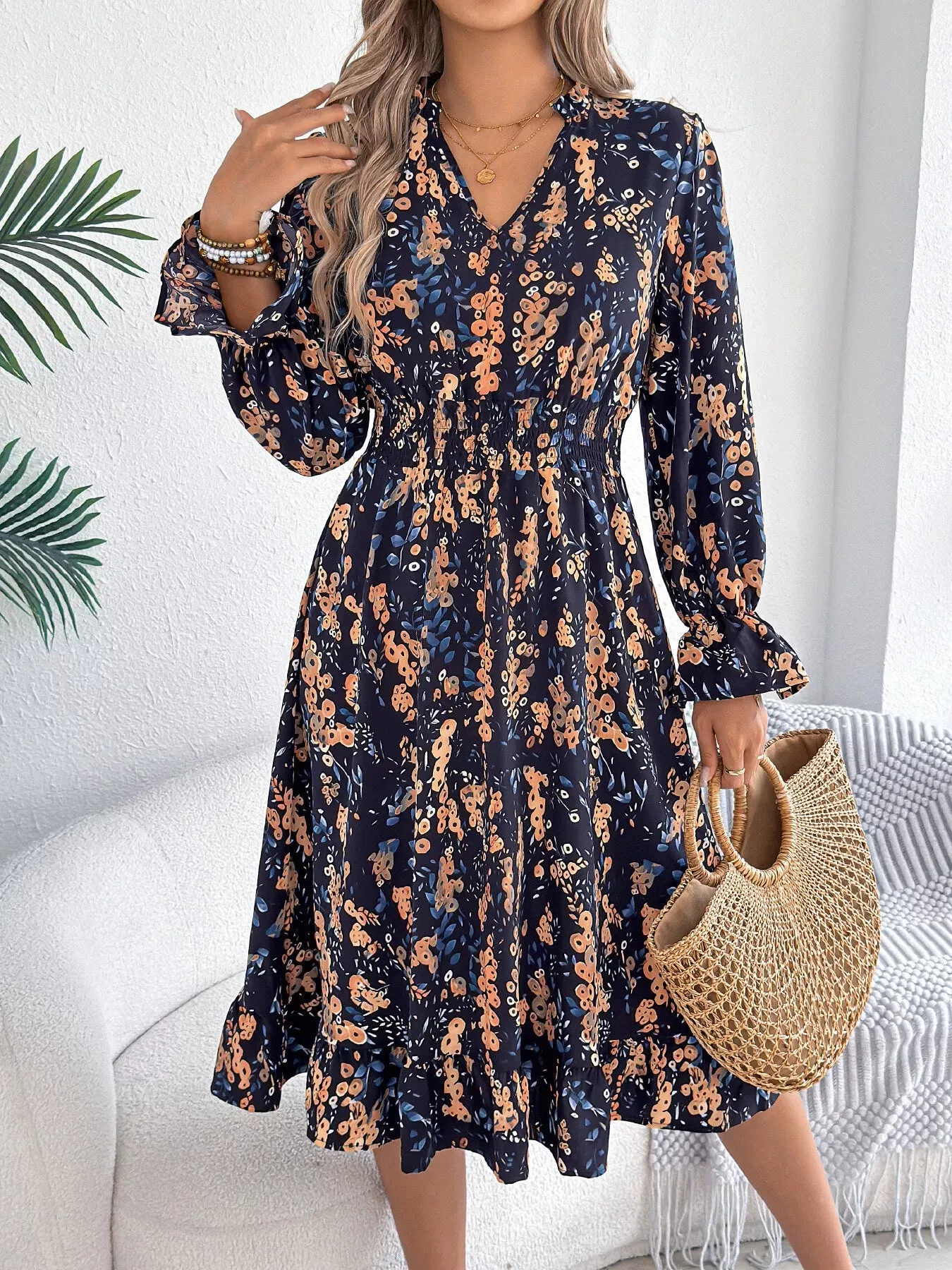 Floral Print Ruffle Hem Flounce Sleeve A-Line Dress sold by Charming Charlie