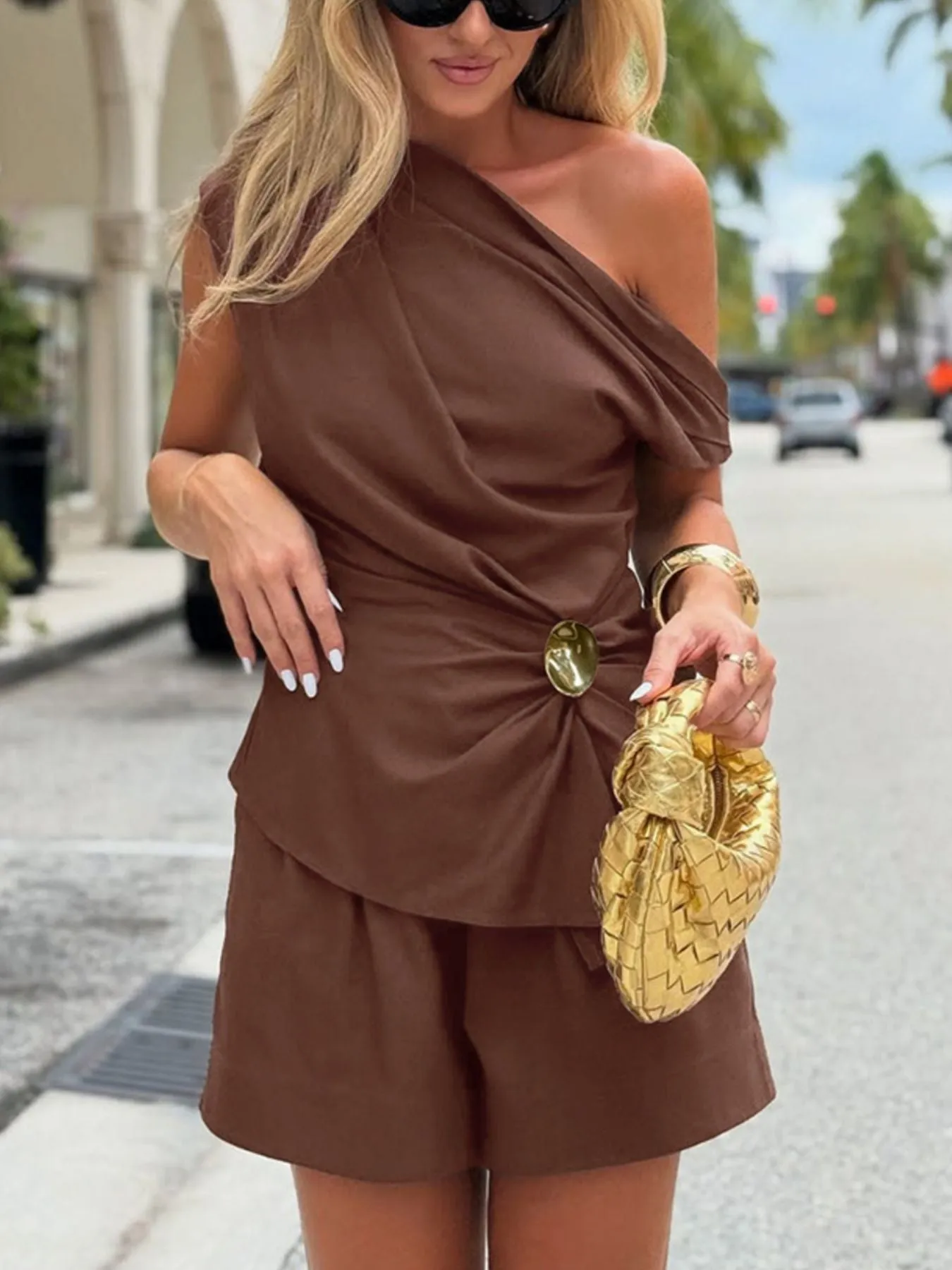 One-Shoulder Top and Shorts Set sold by Charming Charlie product image thumbnail 4