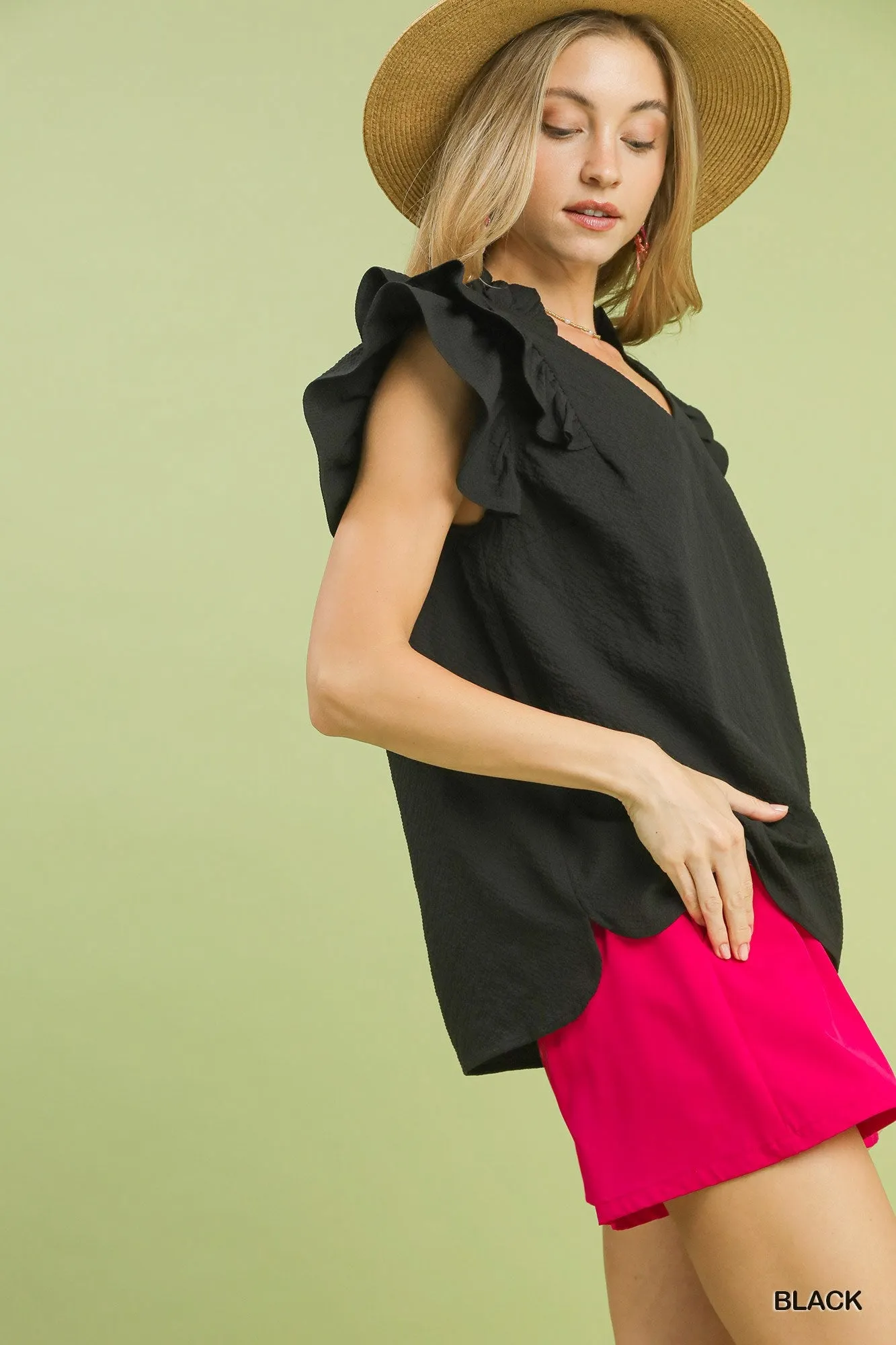 Umgee Textured Ruffle Sleeve V-Neck Blouse sold by Charming Charlie product image thumbnail 2