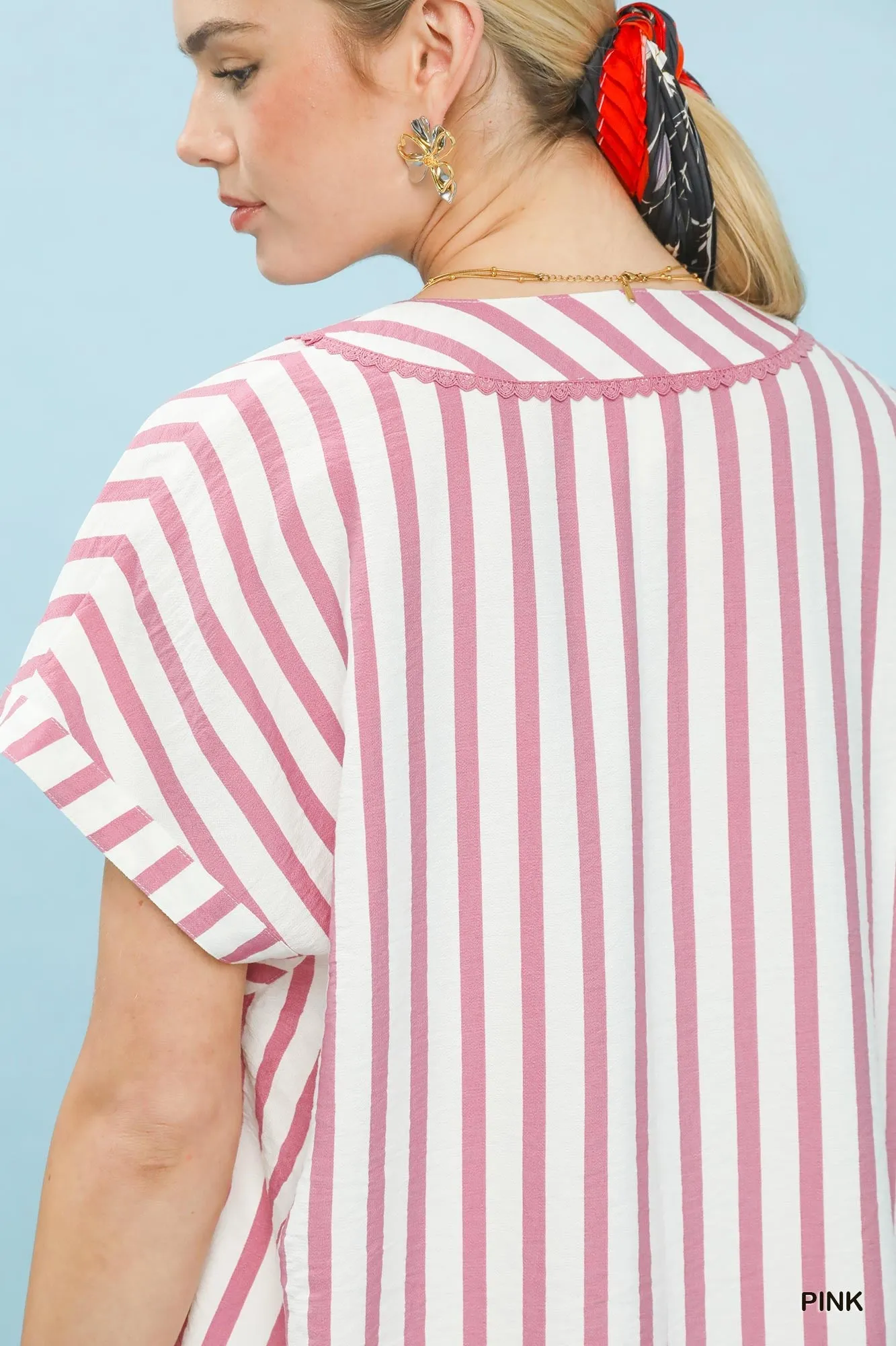 Umgee Mixed Stripe Split Neck Oversized Blouse sold by Charming Charlie product image thumbnail 5