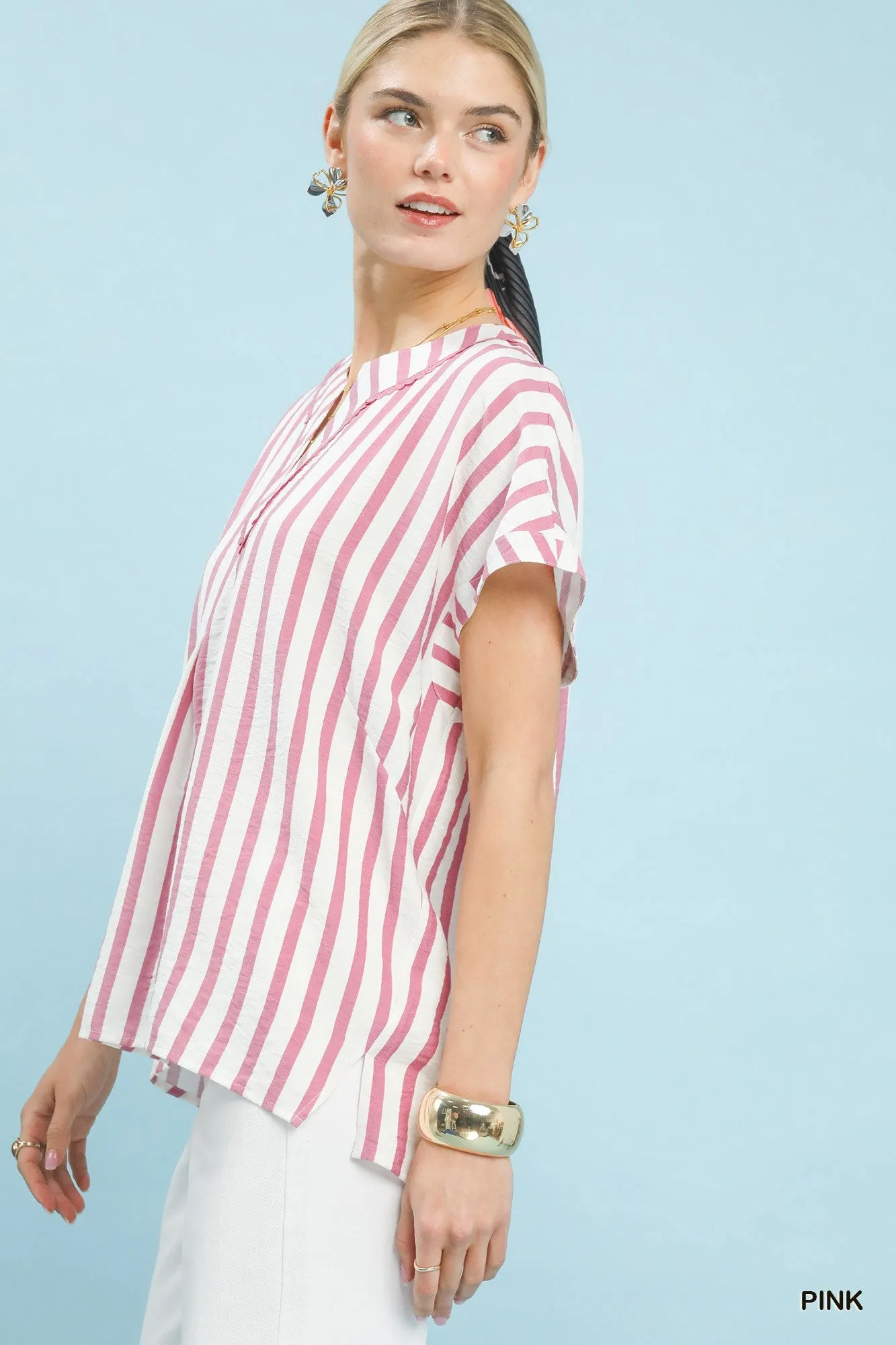 Umgee Mixed Stripe Split Neck Oversized Blouse sold by Charming Charlie product image thumbnail 2