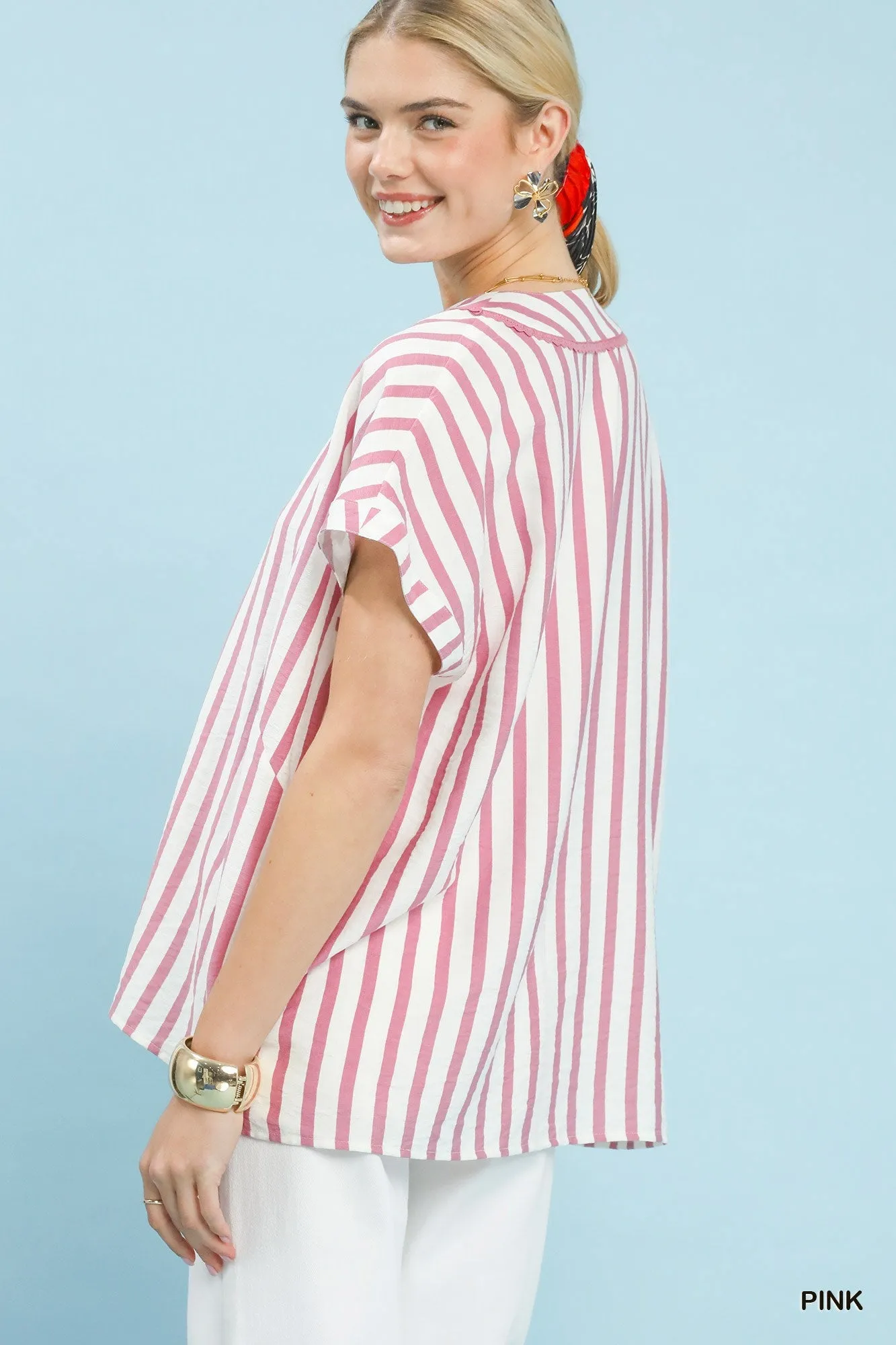 Umgee Mixed Stripe Split Neck Oversized Blouse sold by Charming Charlie product image thumbnail 3