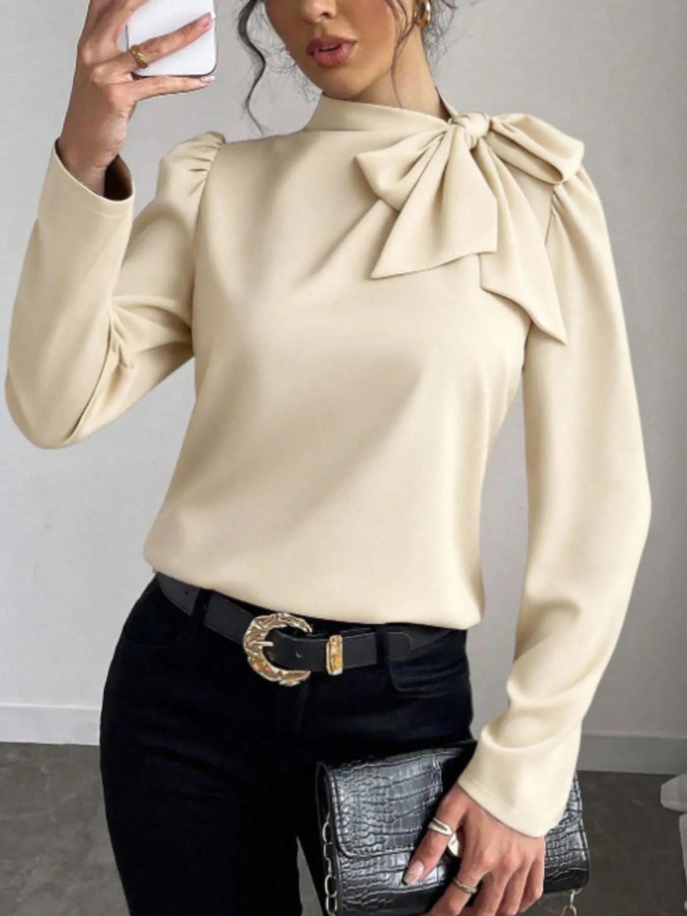 Bow-Tie Long Sleeve Blouse sold by Charming Charlie product image thumbnail 3
