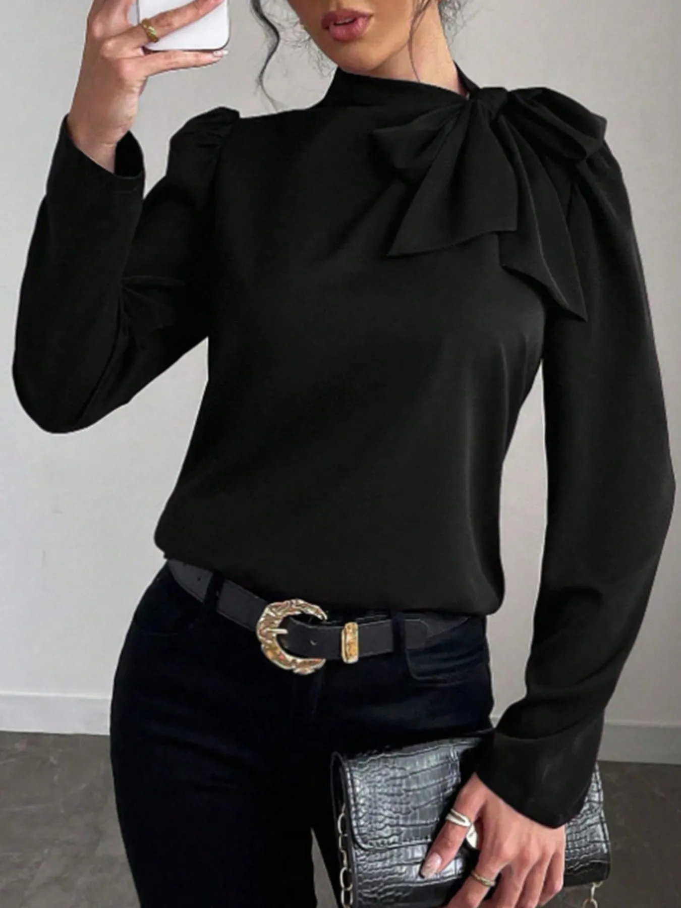 Bow-Tie Long Sleeve Blouse sold by Charming Charlie product image thumbnail 4