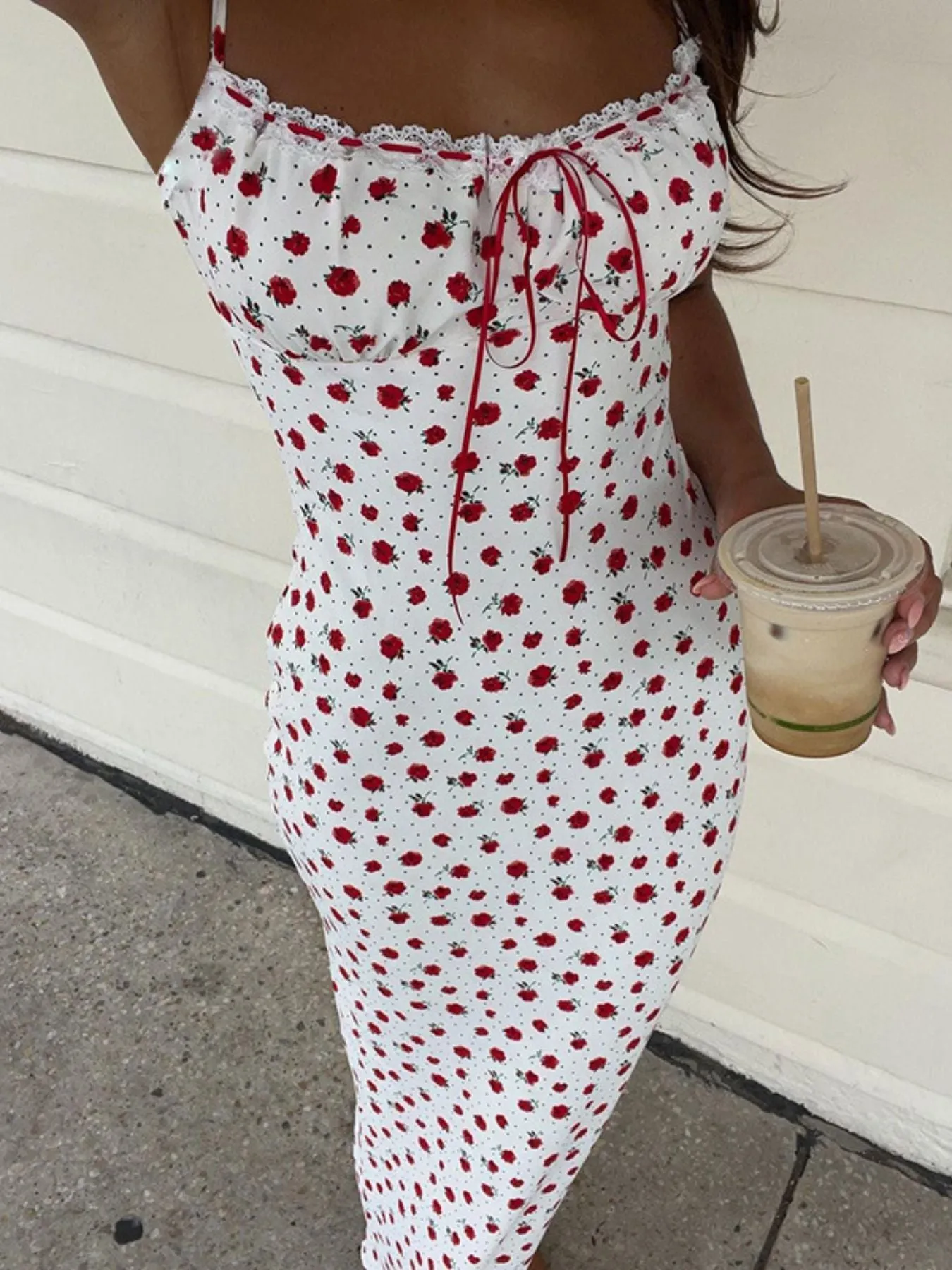 Floral Print Lace Trimmed Cami Dress sold by Charming Charlie product image thumbnail 4