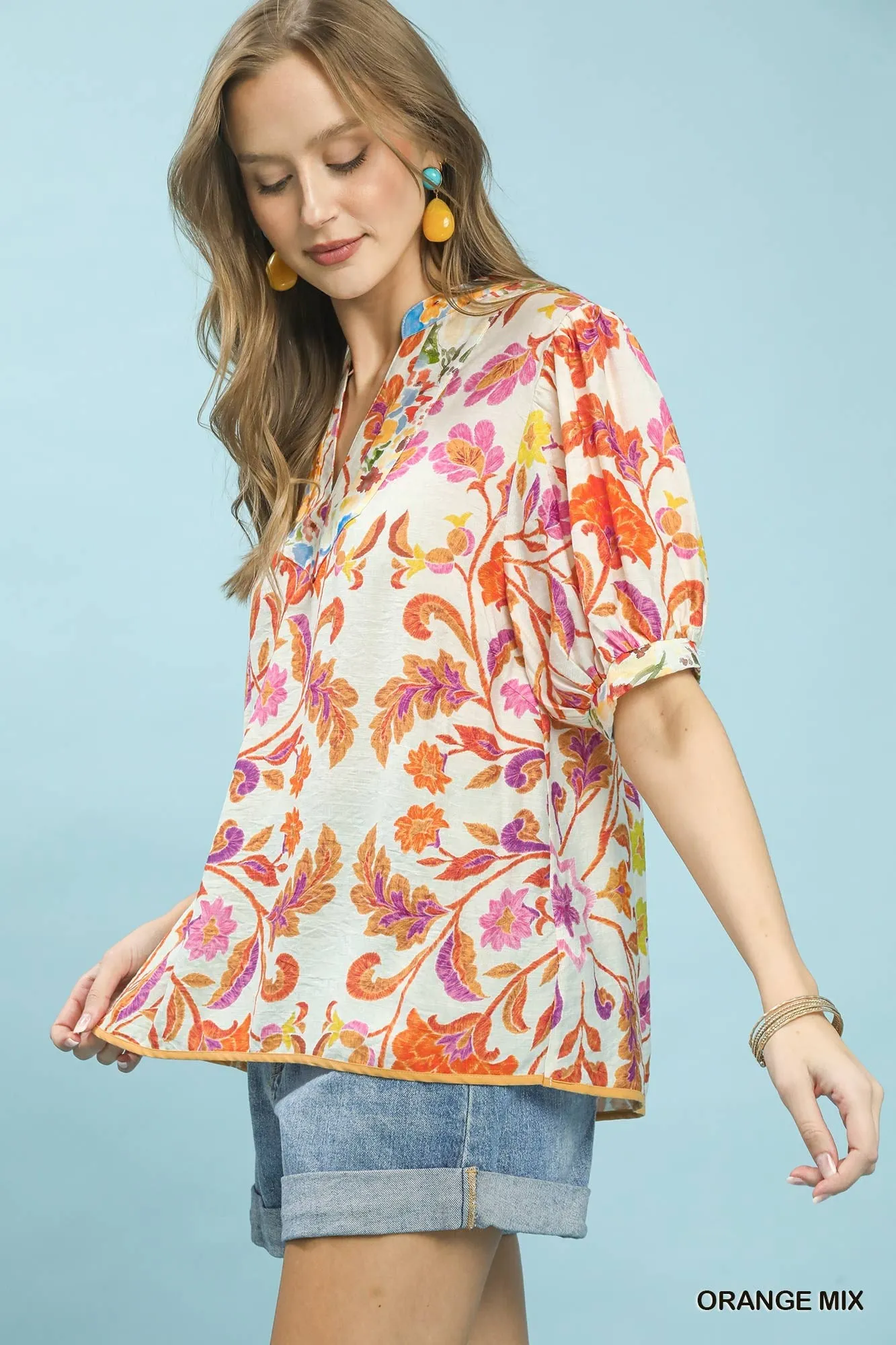 Umgee Mix Floral Split-Neck Short Sleeve Top sold by Charming Charlie product image thumbnail 2