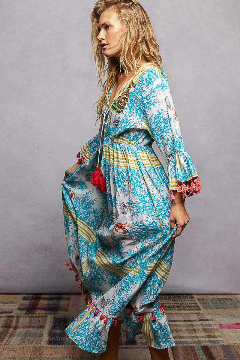 POL Bohemian Print Tassel Trim Maxi Dress sold by Charming Charlie product image thumbnail 4
