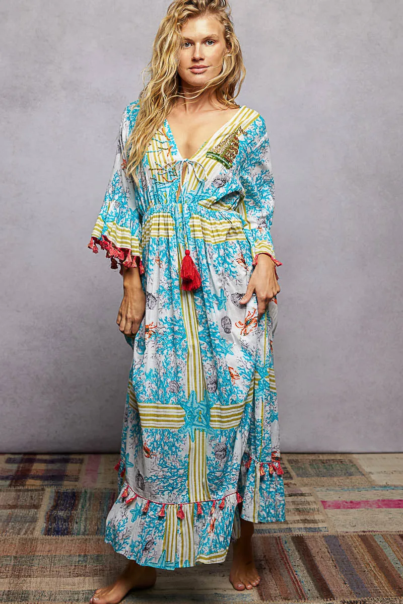 POL Bohemian Print Tassel Trim Maxi Dress sold by Charming Charlie product image thumbnail 2