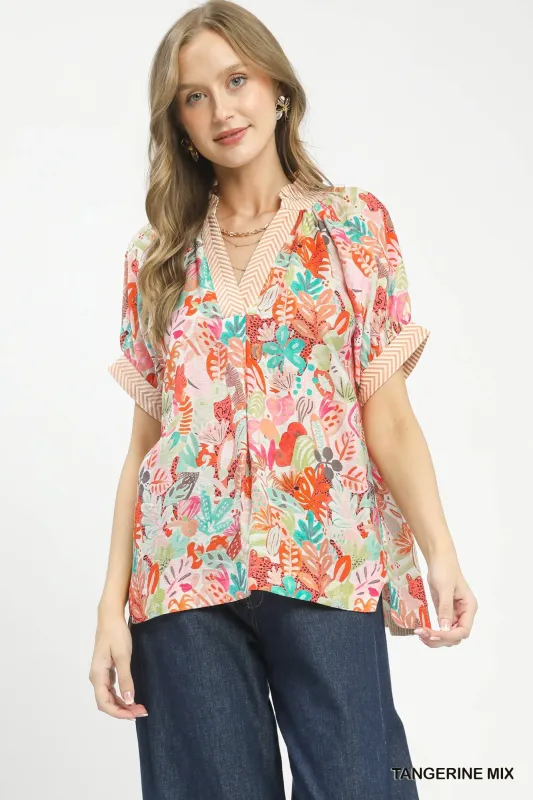 Umgee Mix Boho Printed V-Neck Top sold by Charming Charlie