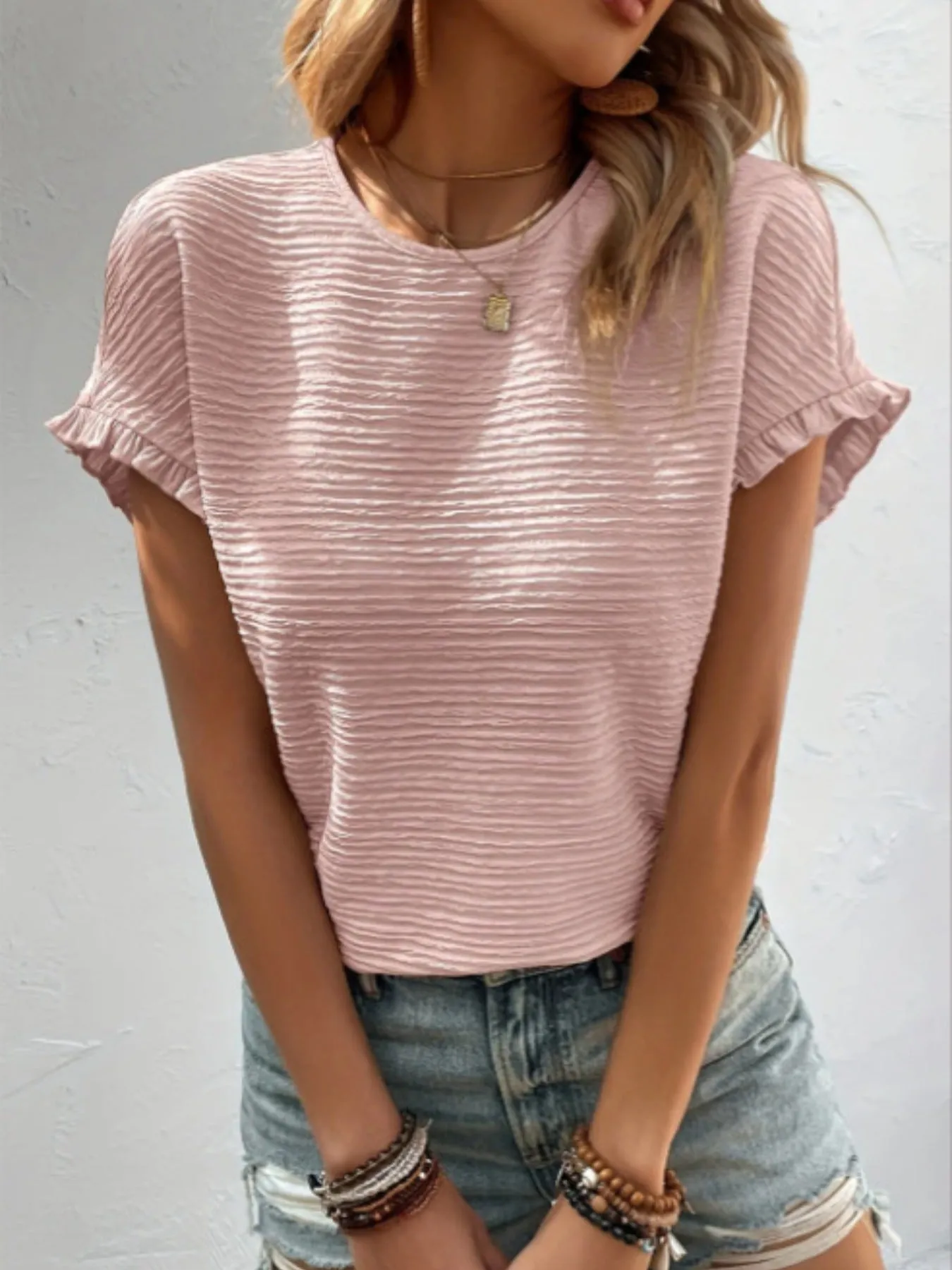 Textured Round Neck Blouse sold by Charming Charlie product image thumbnail 4