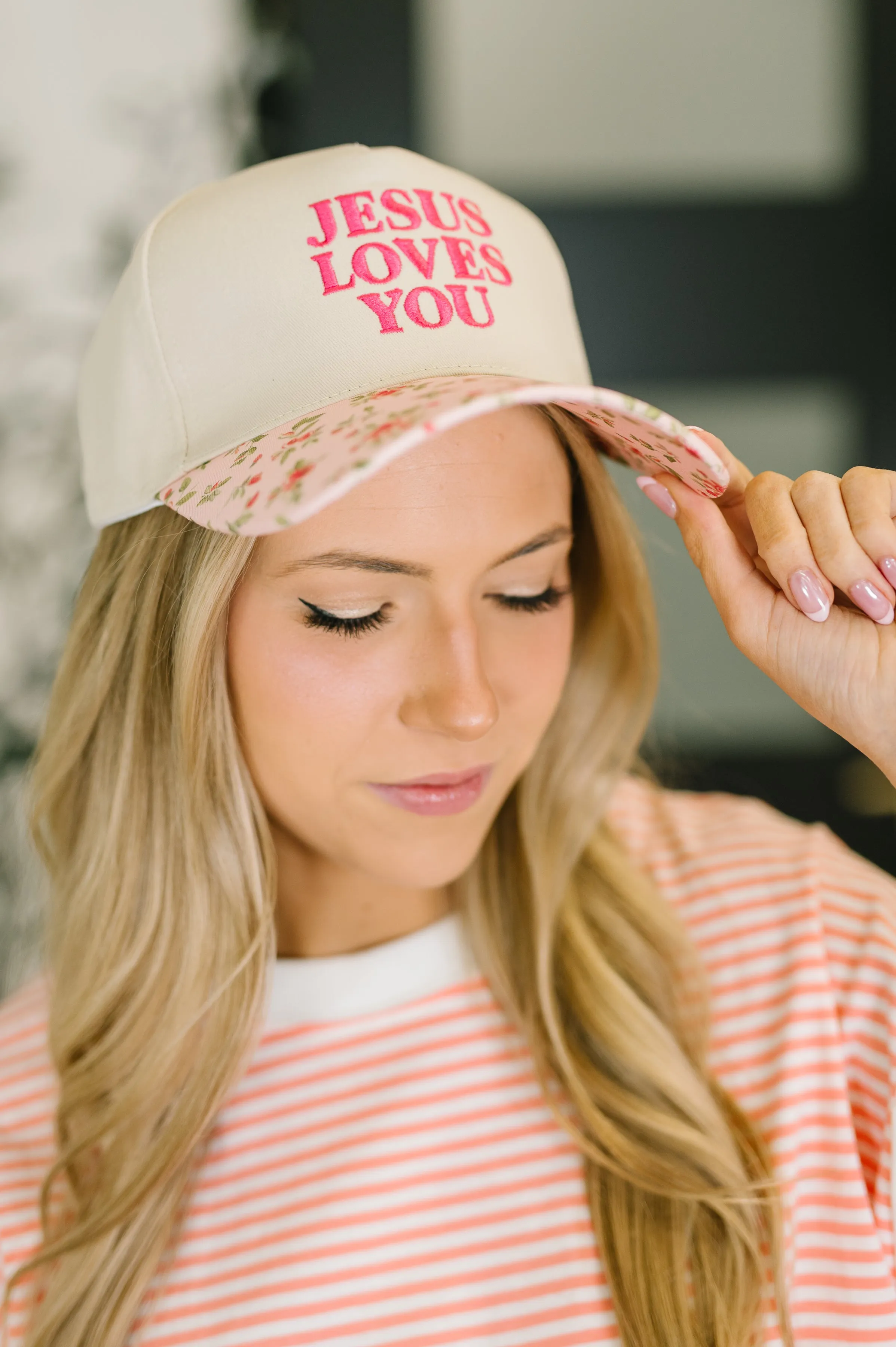 Jesus Loves You Canvas Floral Hat sold by Charming Charlie product image thumbnail 2
