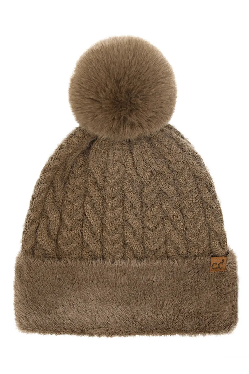C.C Cable Knit Fur Cuff Pom Beanie sold by Charming Charlie product image thumbnail 3