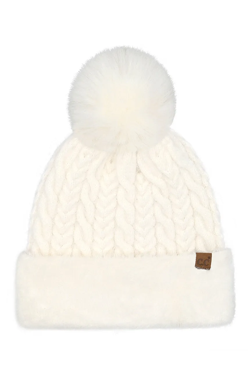 C.C Cable Knit Fur Cuff Pom Beanie sold by Charming Charlie product image thumbnail 4
