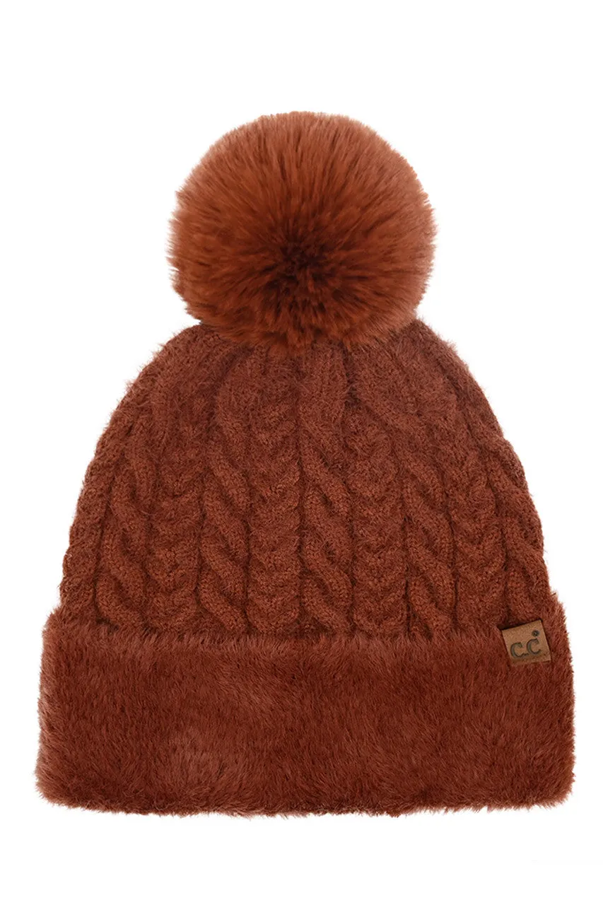 C.C Cable Knit Fur Cuff Pom Beanie sold by Charming Charlie product image thumbnail 2