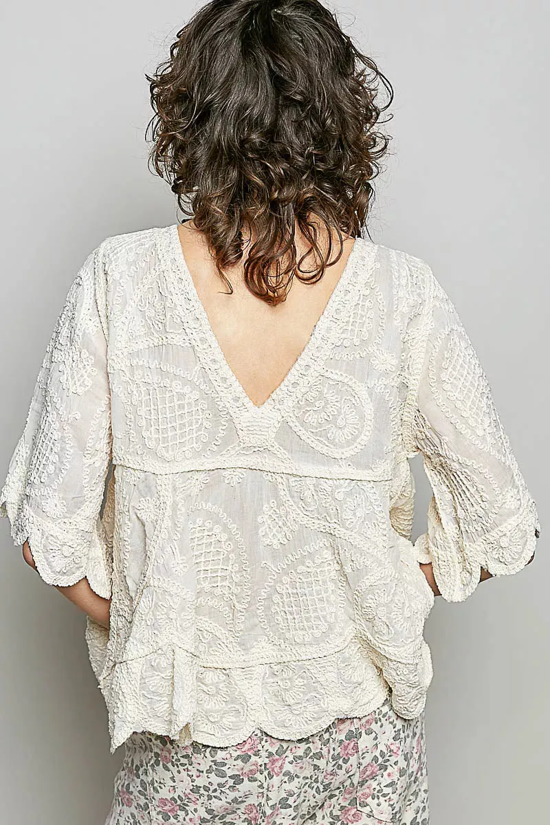 POL V-Neck Crochet Blouse with Scalloped Hem sold by Charming Charlie product image thumbnail 4