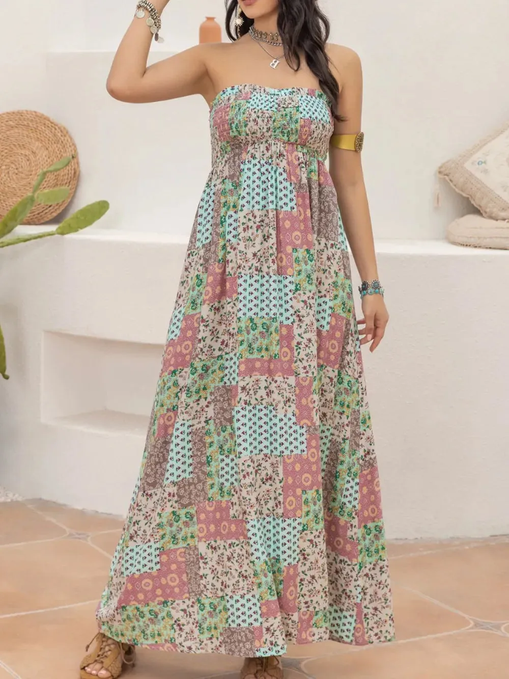 Smocked Printed Sleeveless Maxi Dress sold by Charming Charlie product image thumbnail 4