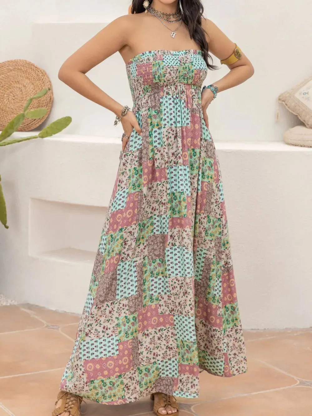 Smocked Printed Sleeveless Maxi Dress sold by Charming Charlie