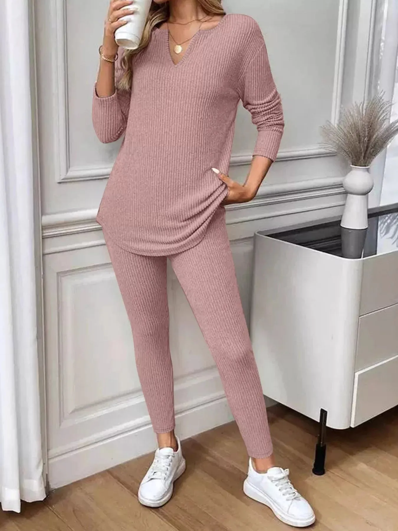 Ribbed Knit Long Sleeve Top and Pants Set sold by Charming Charlie product image thumbnail 3
