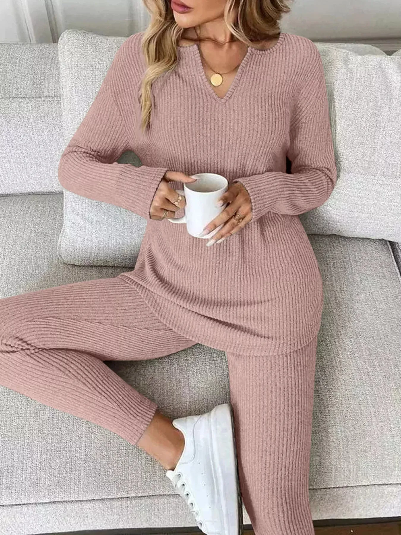 Ribbed Knit Long Sleeve Top and Pants Set sold by Charming Charlie