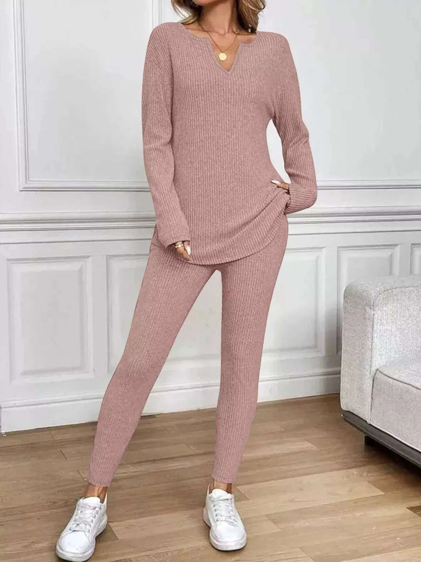Ribbed Knit Long Sleeve Top and Pants Set sold by Charming Charlie product image thumbnail 2