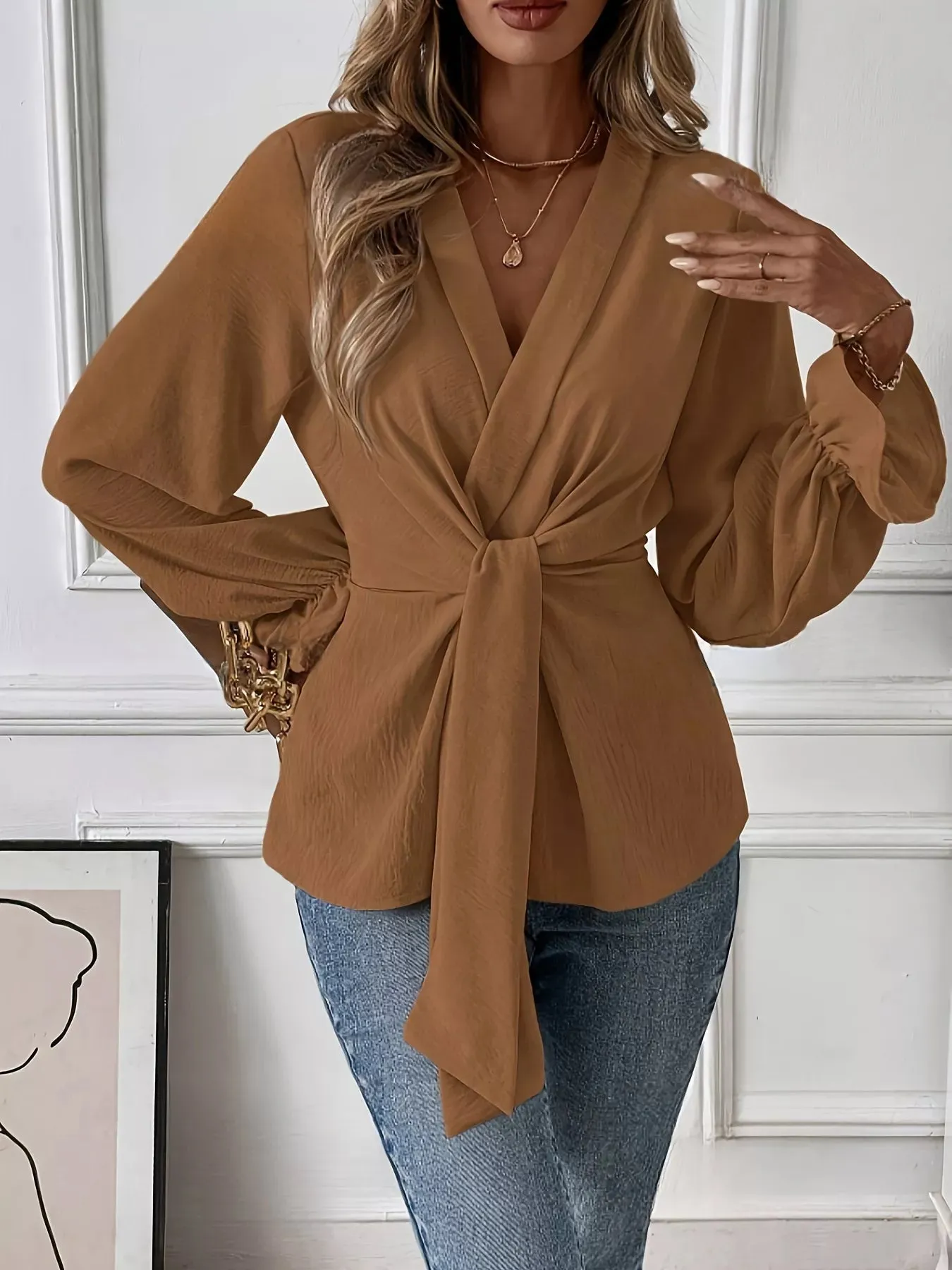 Knot Front Flounce Sleeve Blouse sold by Charming Charlie product image thumbnail 4