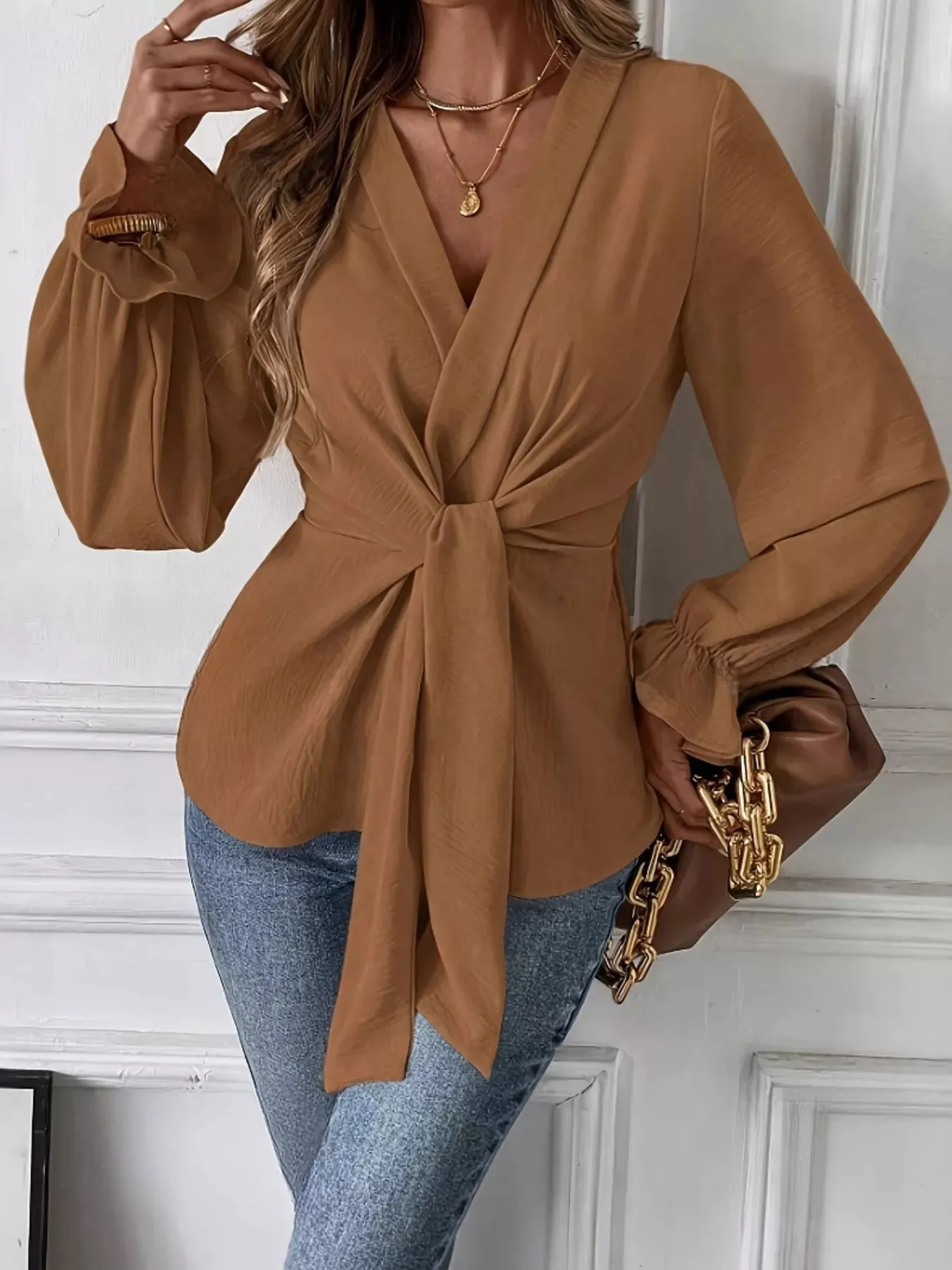 Knot Front Flounce Sleeve Blouse sold by Charming Charlie product image thumbnail 2