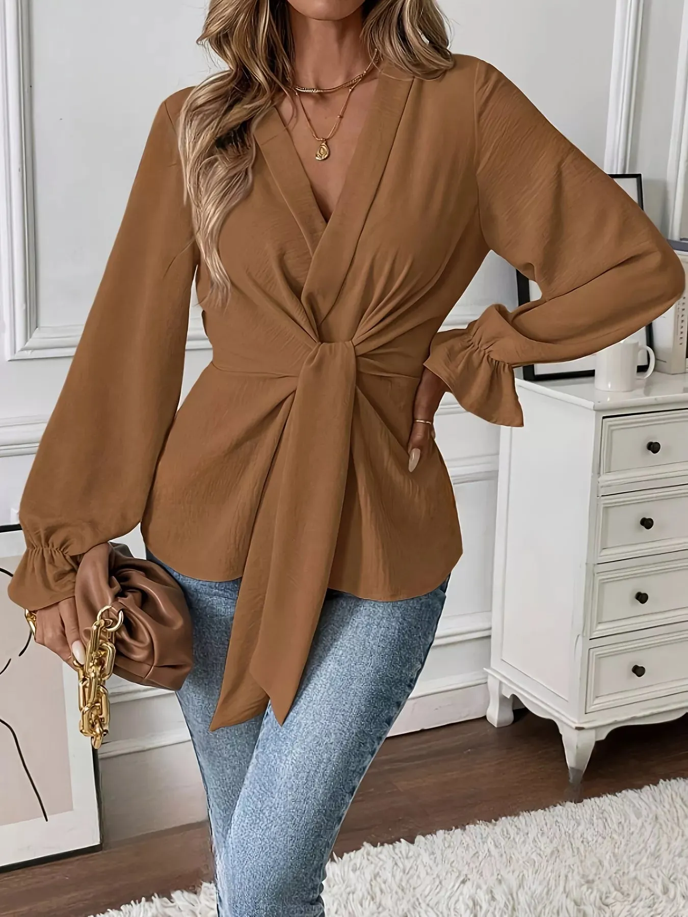 Knot Front Flounce Sleeve Blouse sold by Charming Charlie product image thumbnail 3