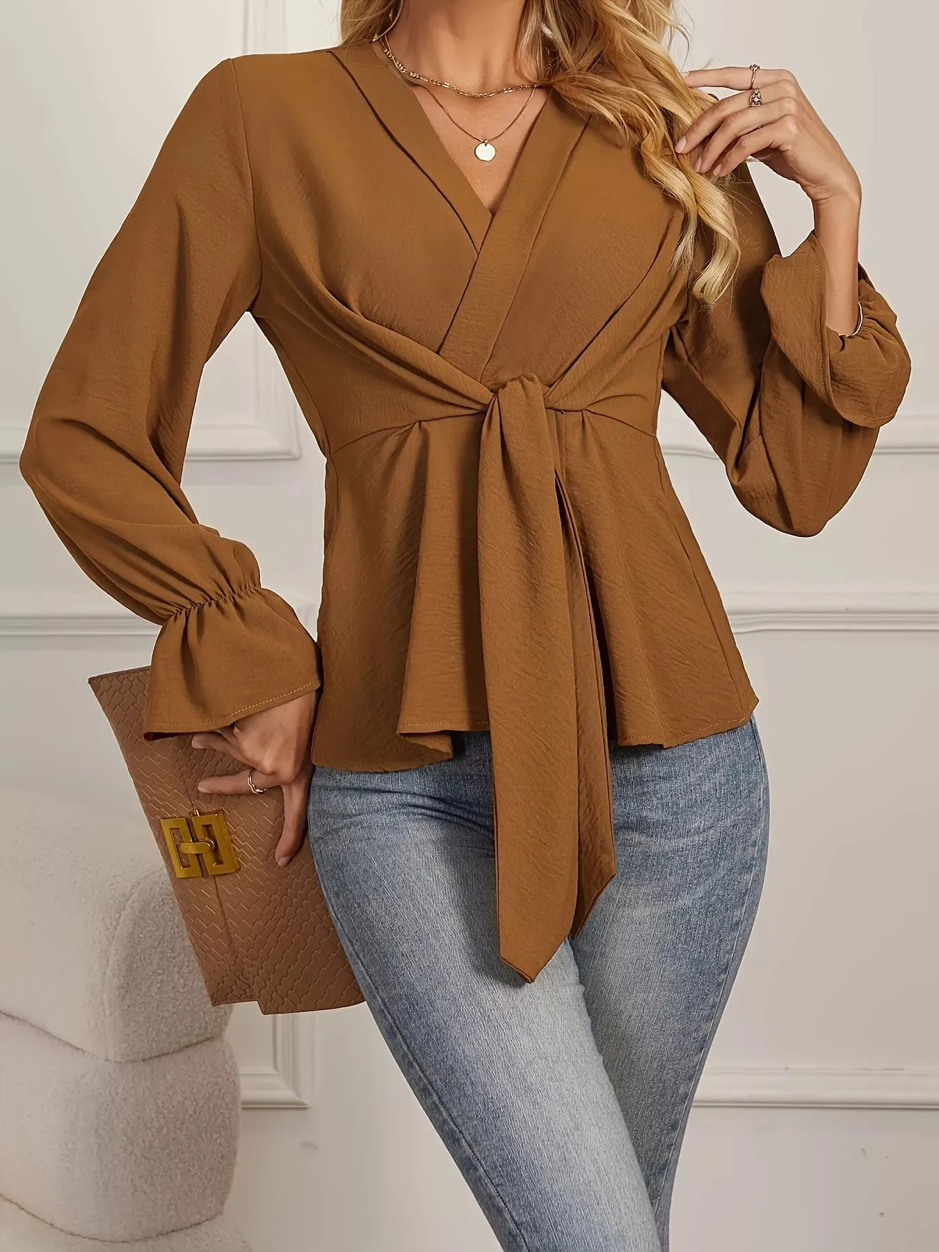Knot Front Long Sleeve Blouse sold by Charming Charlie product image thumbnail 3