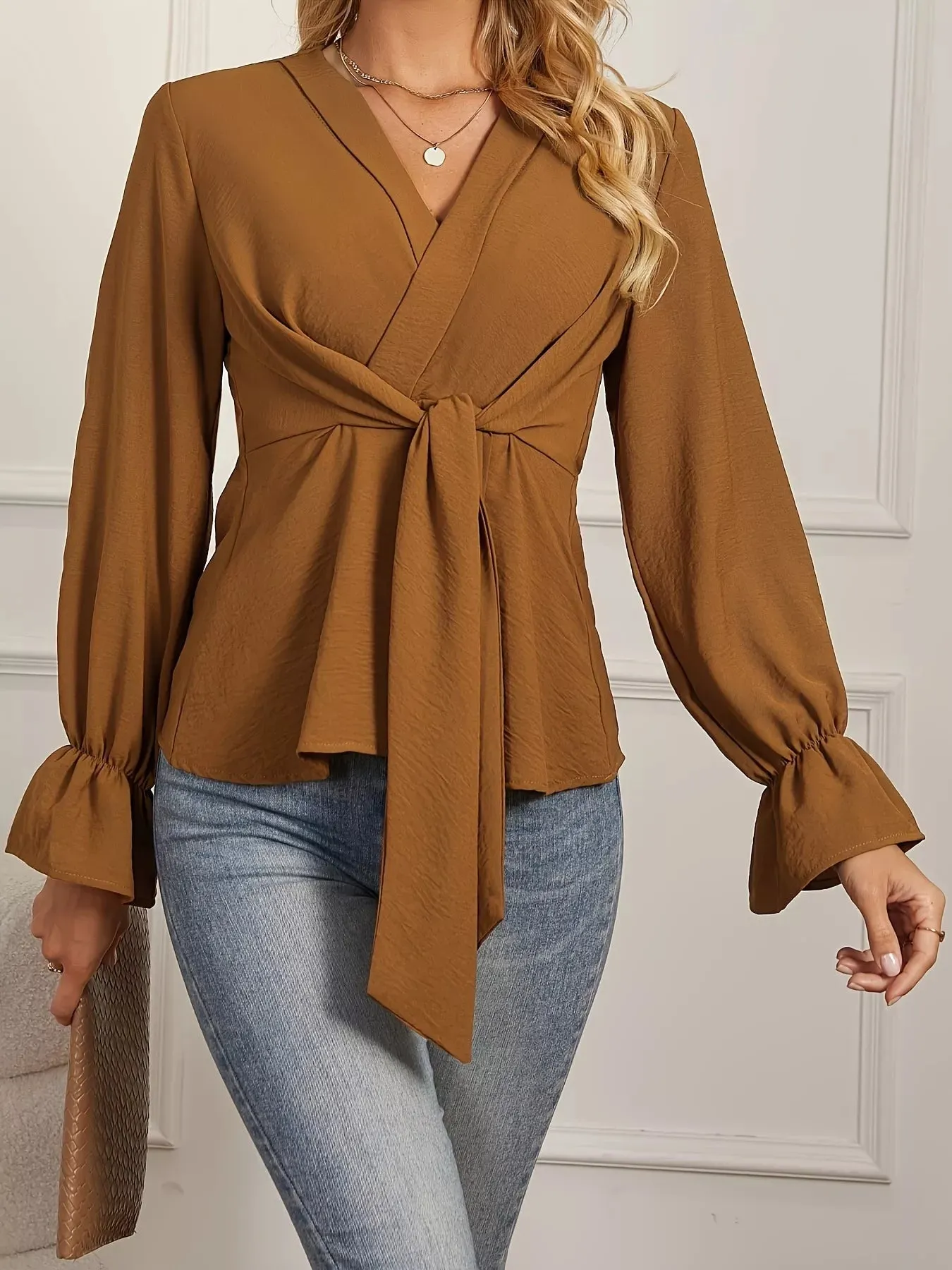 Knot Front Long Sleeve Blouse sold by Charming Charlie product image thumbnail 4
