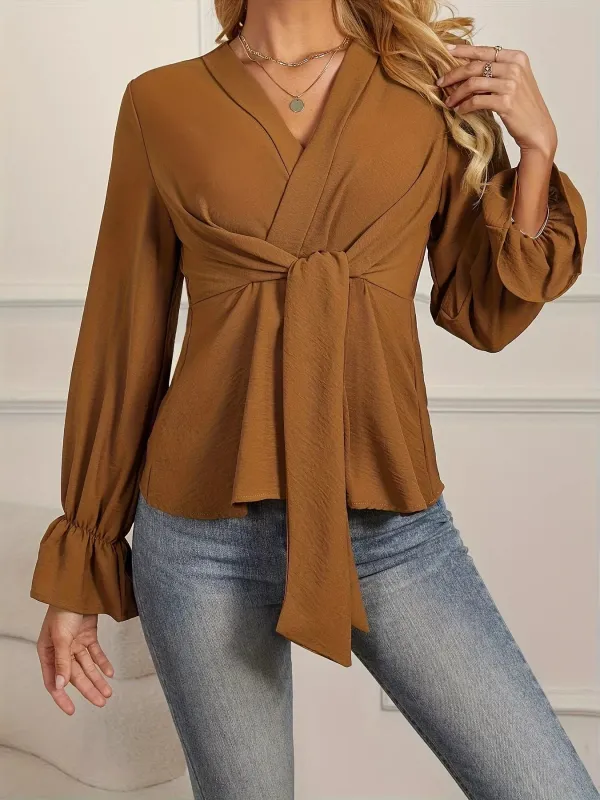 Knot Front Long Sleeve Blouse sold by Charming Charlie