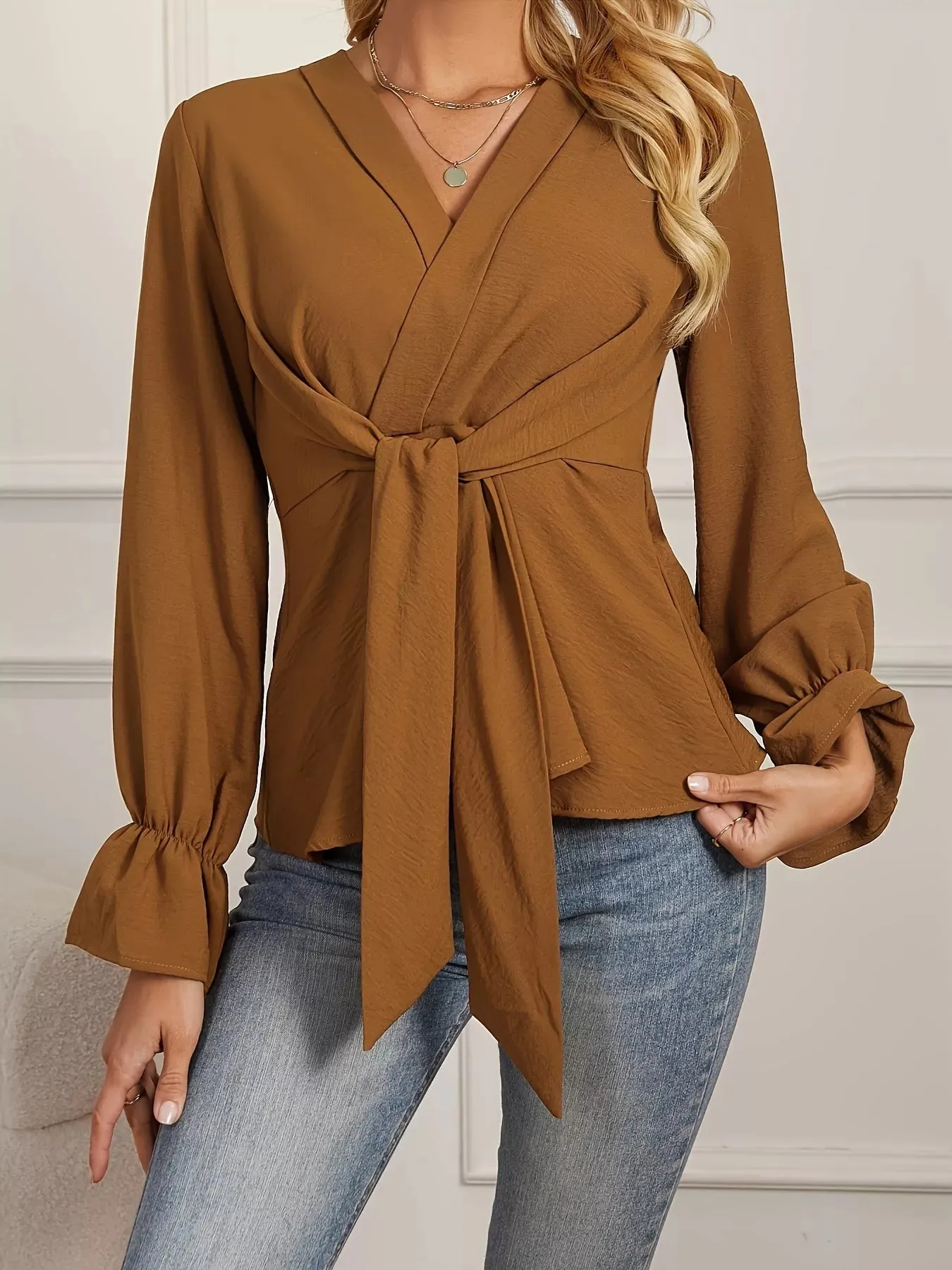 Knot Front Long Sleeve Blouse sold by Charming Charlie product image thumbnail 2