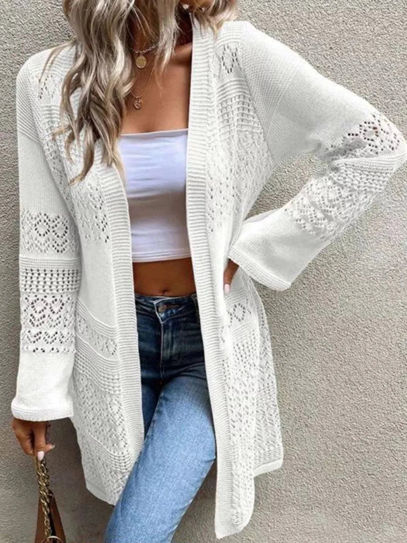 Openwork Open Front Knit Cardigan sold by Charming Charlie