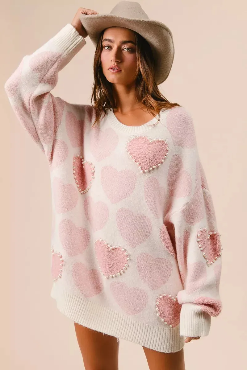 BiBi Heart Pattern Sweater with Pearl Detail sold by Charming Charlie product image thumbnail 4