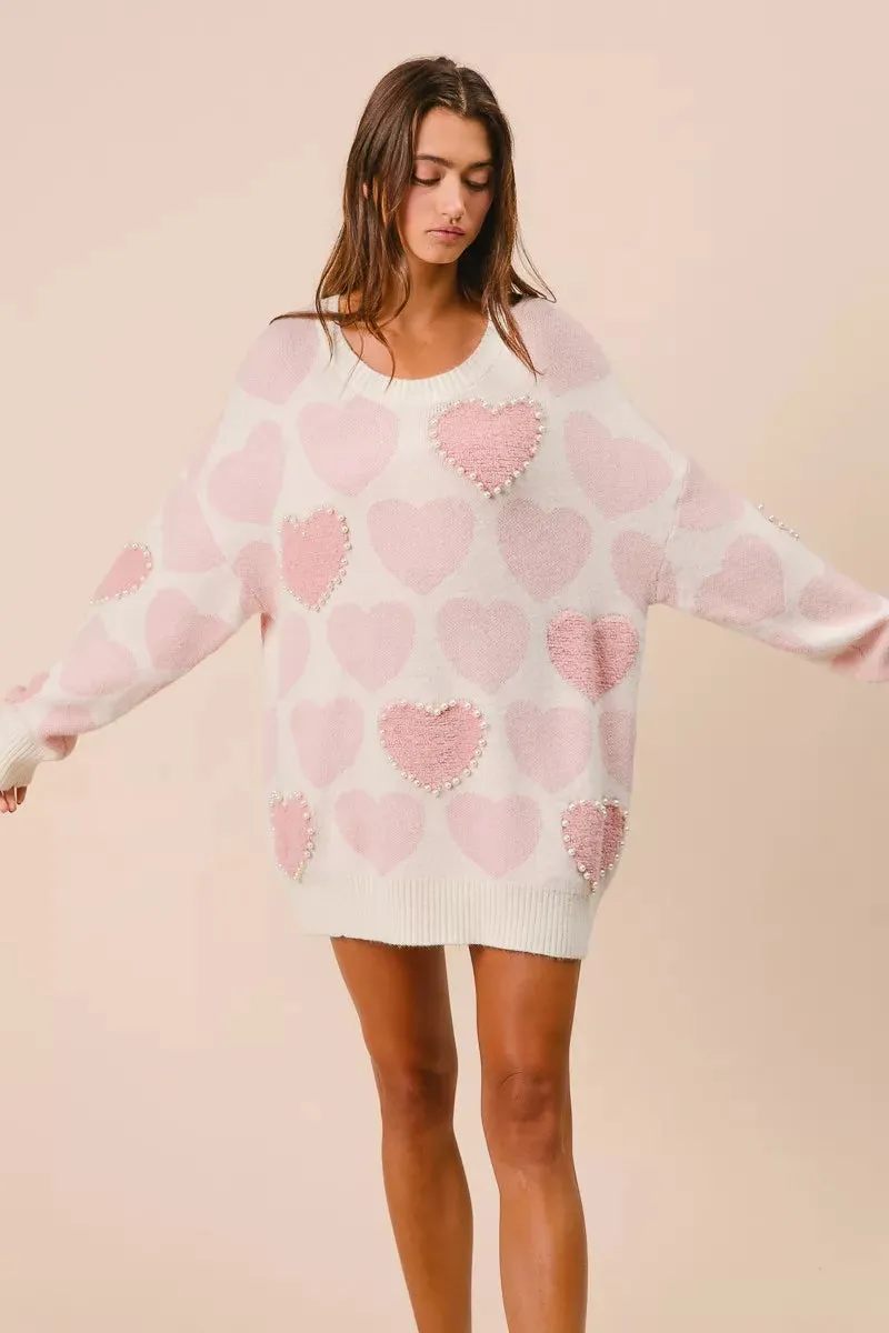 BiBi Heart Pattern Sweater with Pearl Detail sold by Charming Charlie product image thumbnail 5