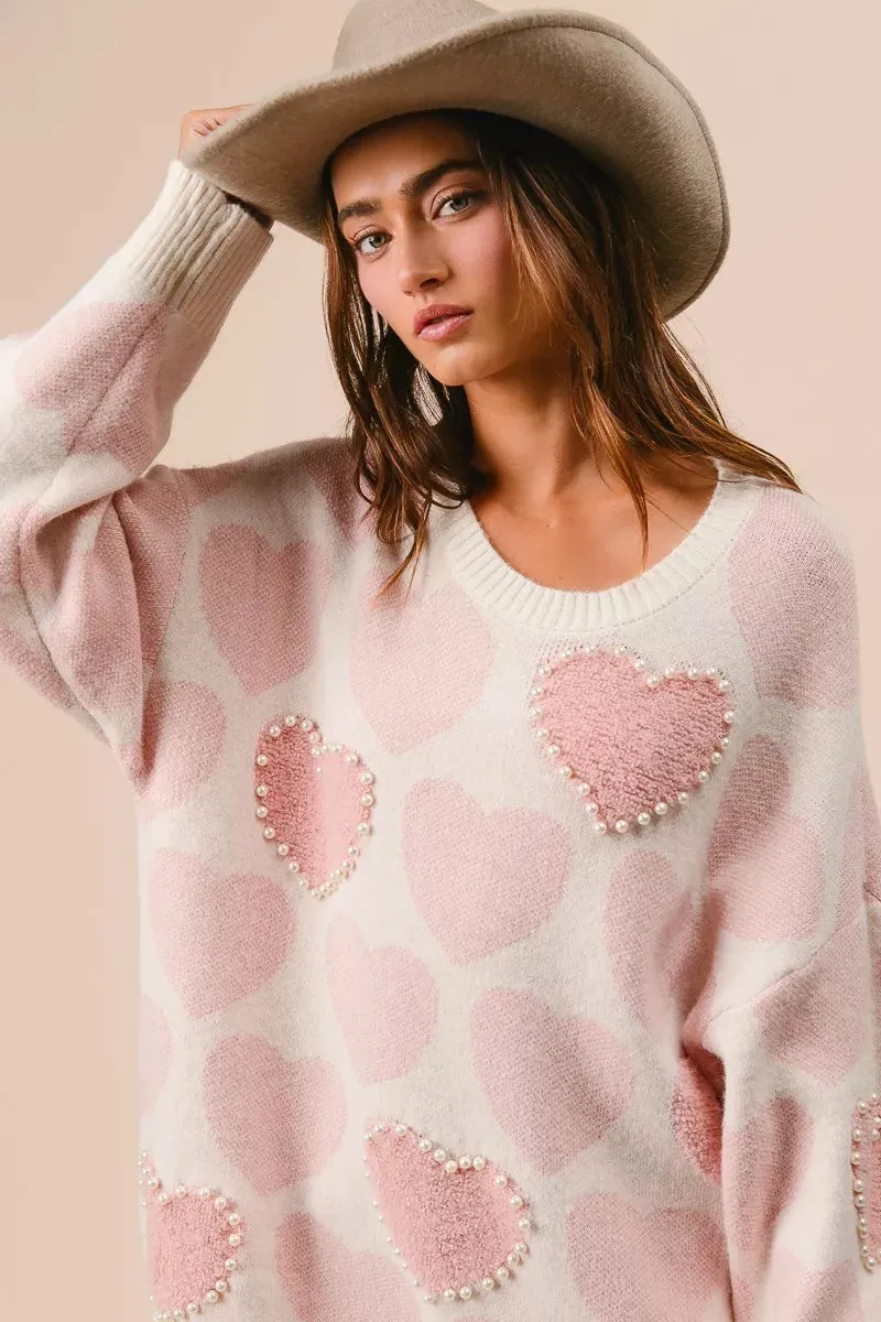 BiBi Heart Pattern Sweater with Pearl Detail sold by Charming Charlie product image thumbnail 2