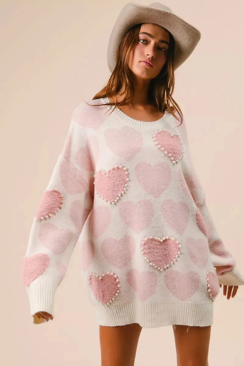 BiBi Heart Pattern Sweater with Pearl Detail sold by Charming Charlie product image thumbnail 3