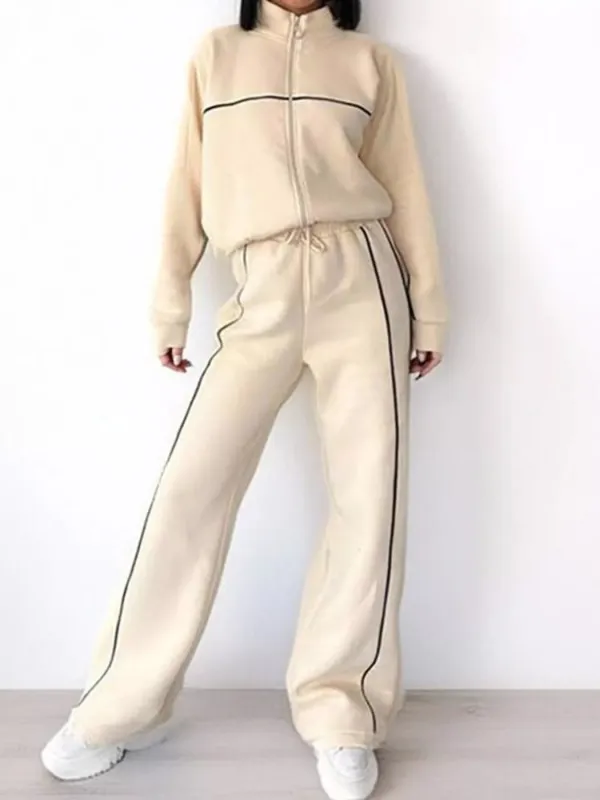 Full Size Zip Up Long Sleeve Top and Pants Set Plus Size made by Trendsi