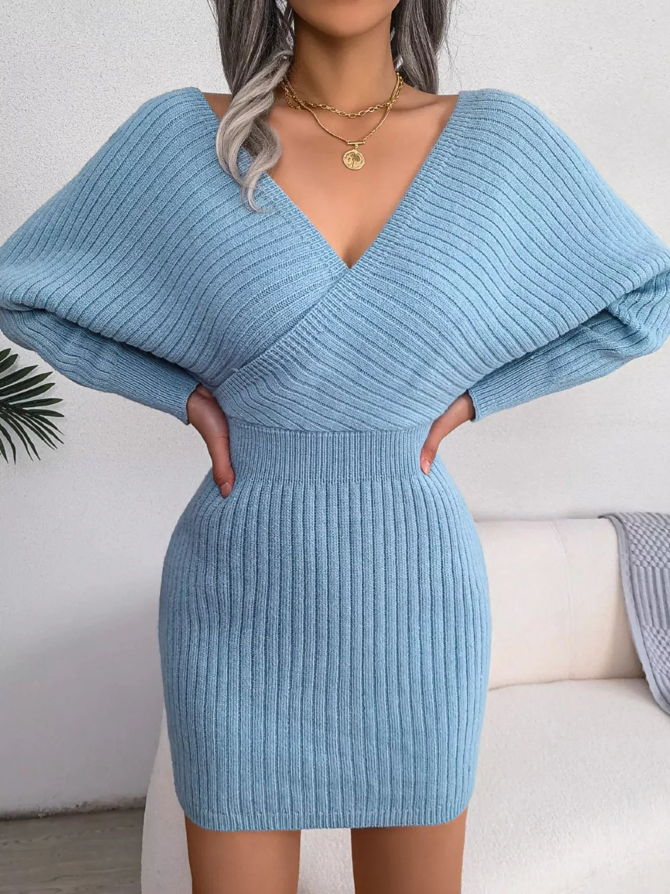 Surplice Long Sleeve Sweater Dress sold by Charming Charlie product image thumbnail 2