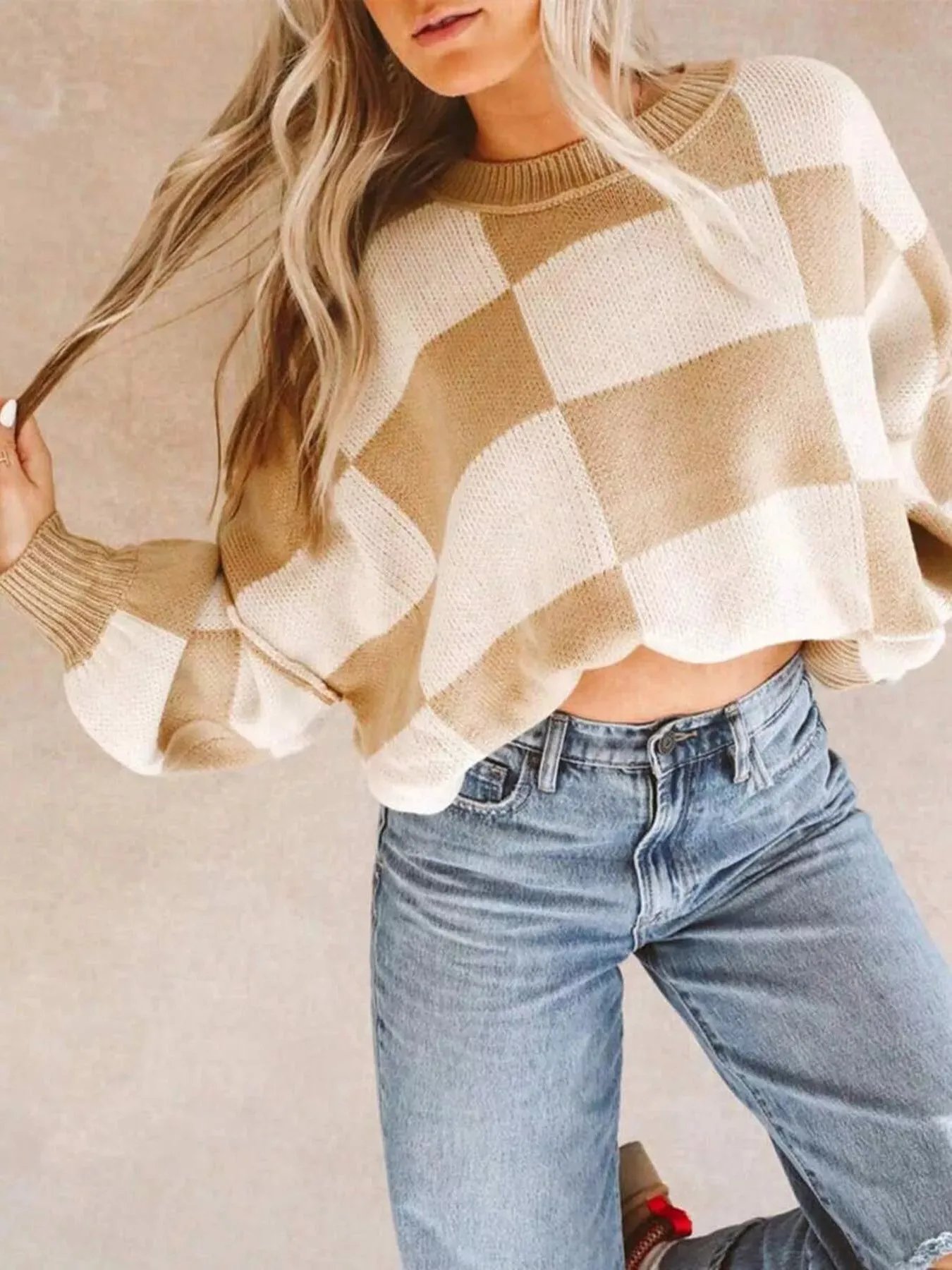 Checkered Pattern Oversized Sweater sold by Charming Charlie product image thumbnail 4