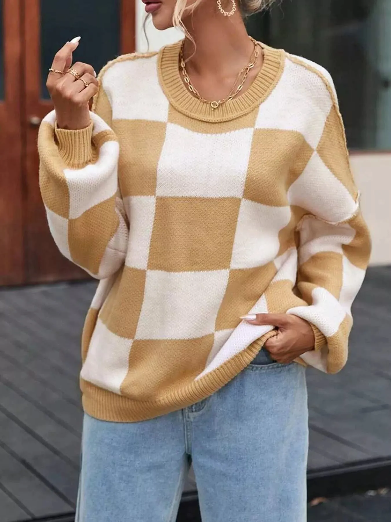 Checkered Pattern Oversized Sweater sold by Charming Charlie product image thumbnail 5